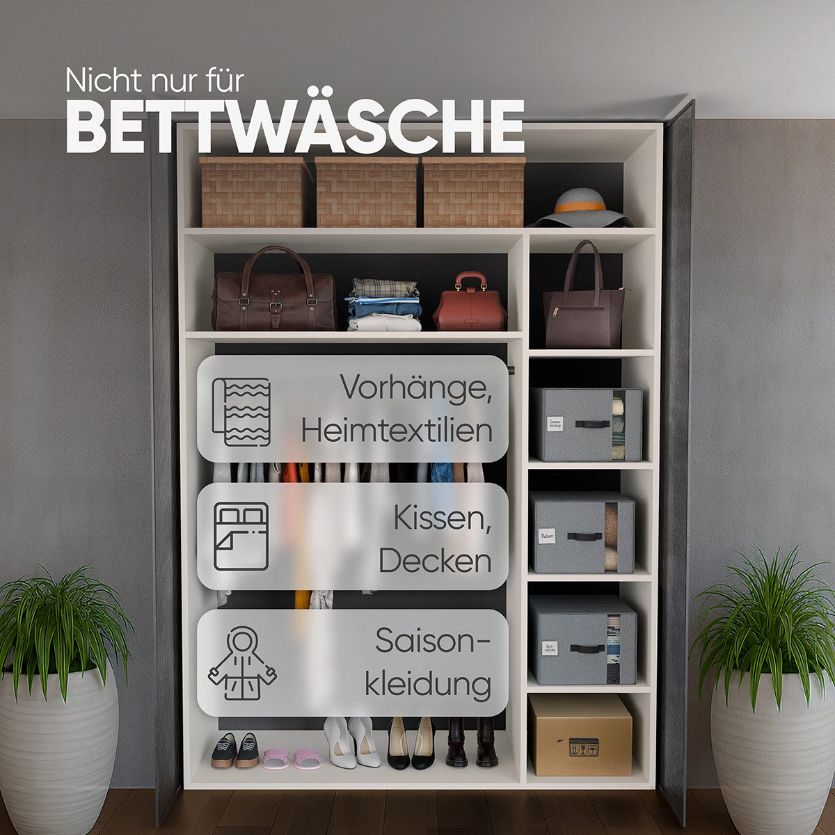 Björn&Schiller Aufbewahrungsbox Organizer für Kleidung, Bettwäsche und Heimtextilien mit Sichtfenster (3 St., 3er-Set), 37L – Bild 3 von 5