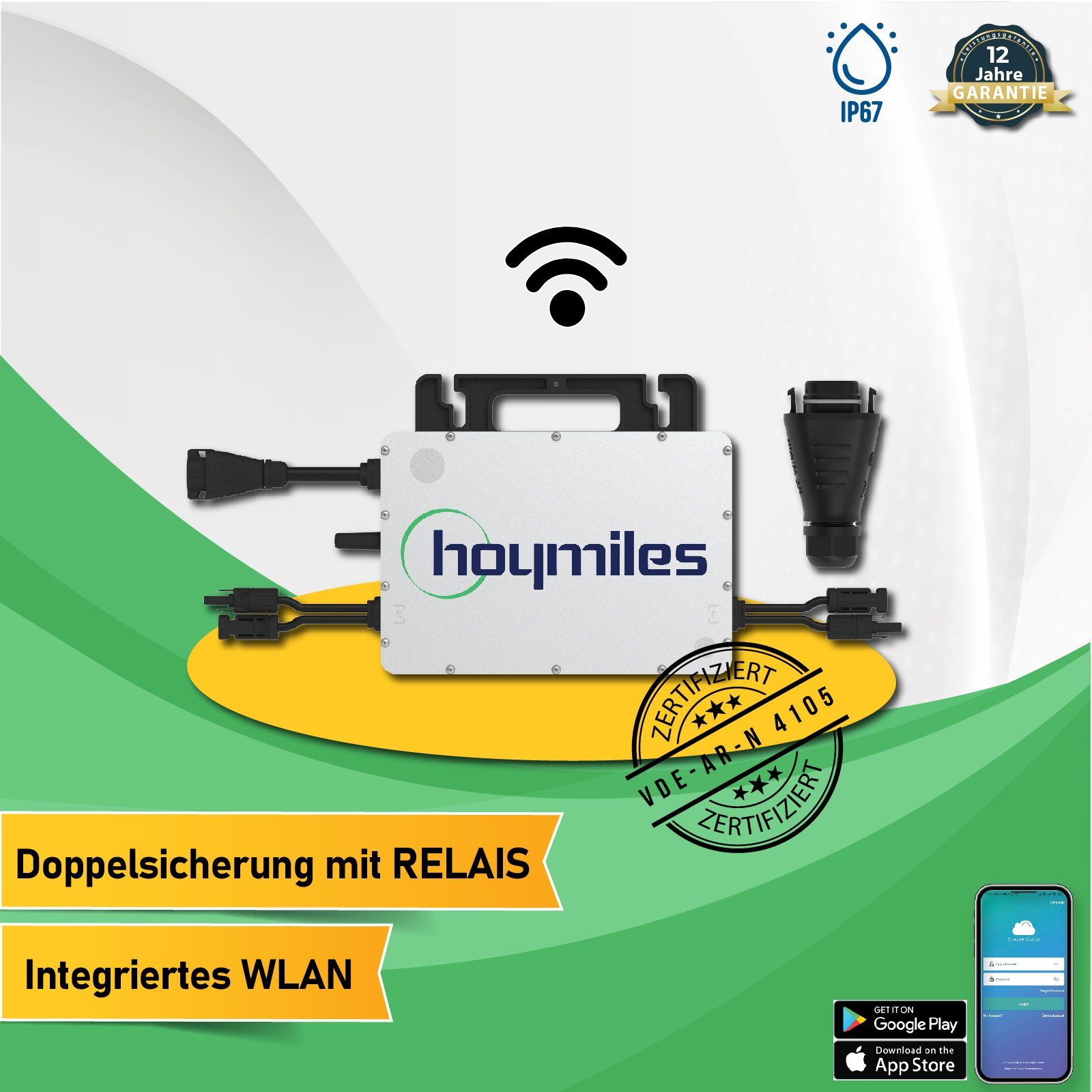 EPP.Solar Wechselrichter Hoymiles Micro-Wechselrichter mit WLAN Funktion  für Balkonkraftwerk, (Die Freigabe der Verbindung für 2 Module beinhaltet  die automatische Upgrade-Fähigkeit), Plug & Play Modulwechselrichter PV-Eingangsleistung,  WLAN-Überwachung