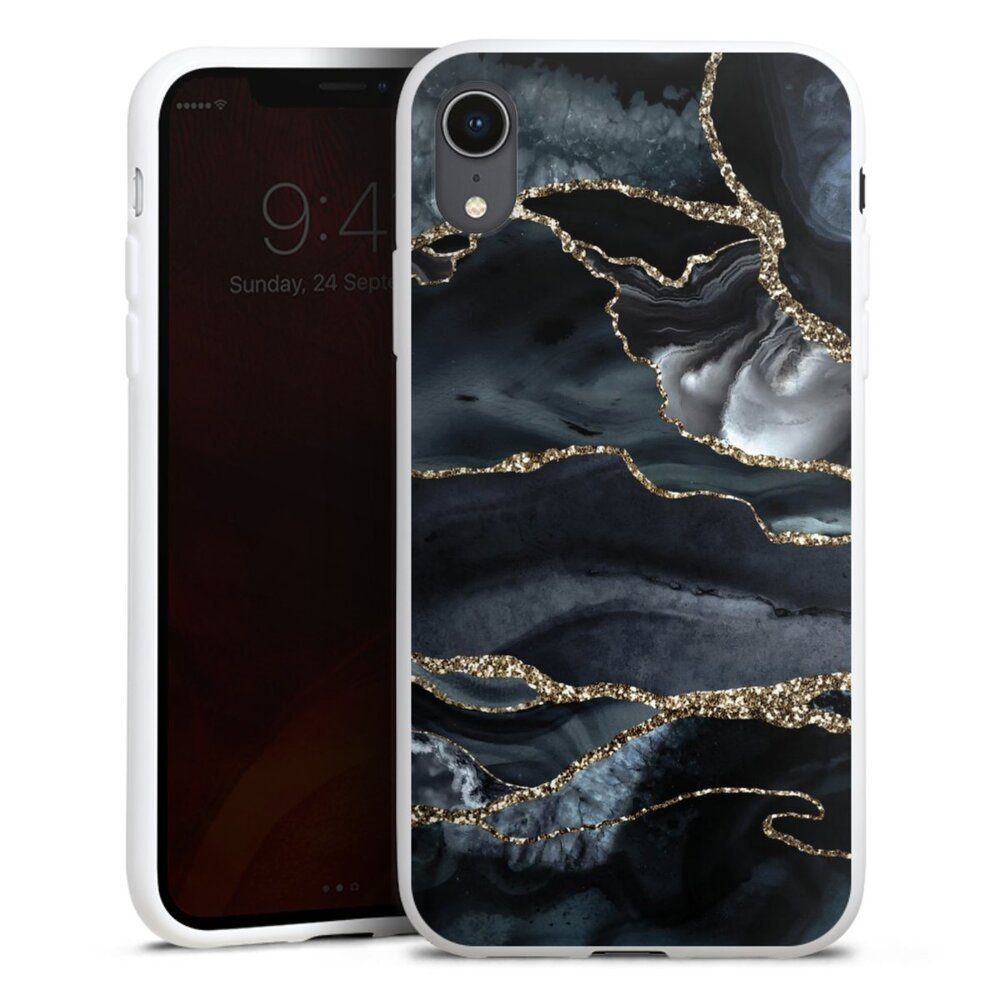 DeinDesign Handyhülle Glitzer Look Marmor Trends Dark marble gold Glitter look, Apple iPhone Xr Silikon Hülle Bumper Case Handy Schutzhülle