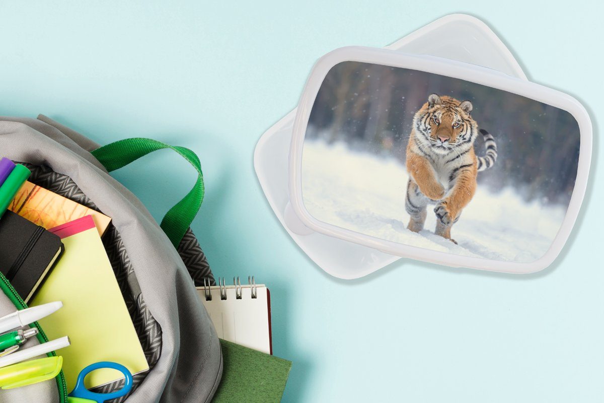 - und Brotdose, MuchoWow Jungs (2-tlg), - für Kinder Lunchbox und - weiß Brotbox Kunststoff, Landschaft für Erwachsene, Tiger Mädchen Tiere, Schnee