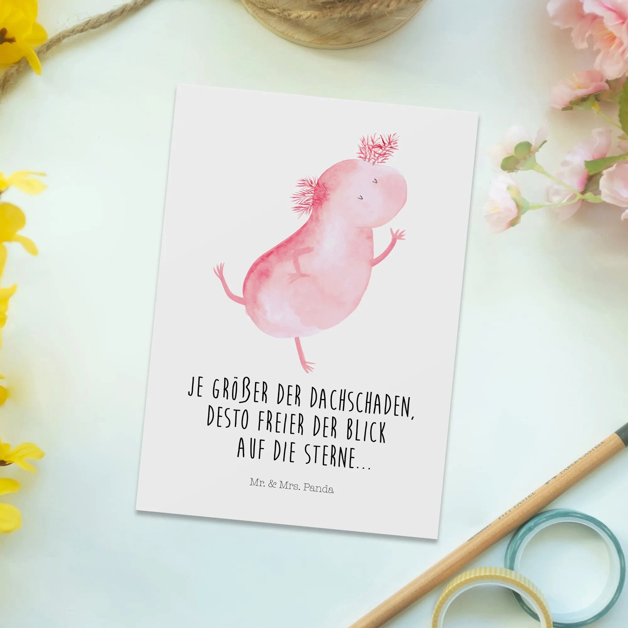 Thumbnail - Mr. & Mrs. Panda Postkarte Axolotl Tanzen, Karte, Ansichtskarte, Einladung, Ansichtskarten, Charmante Designs