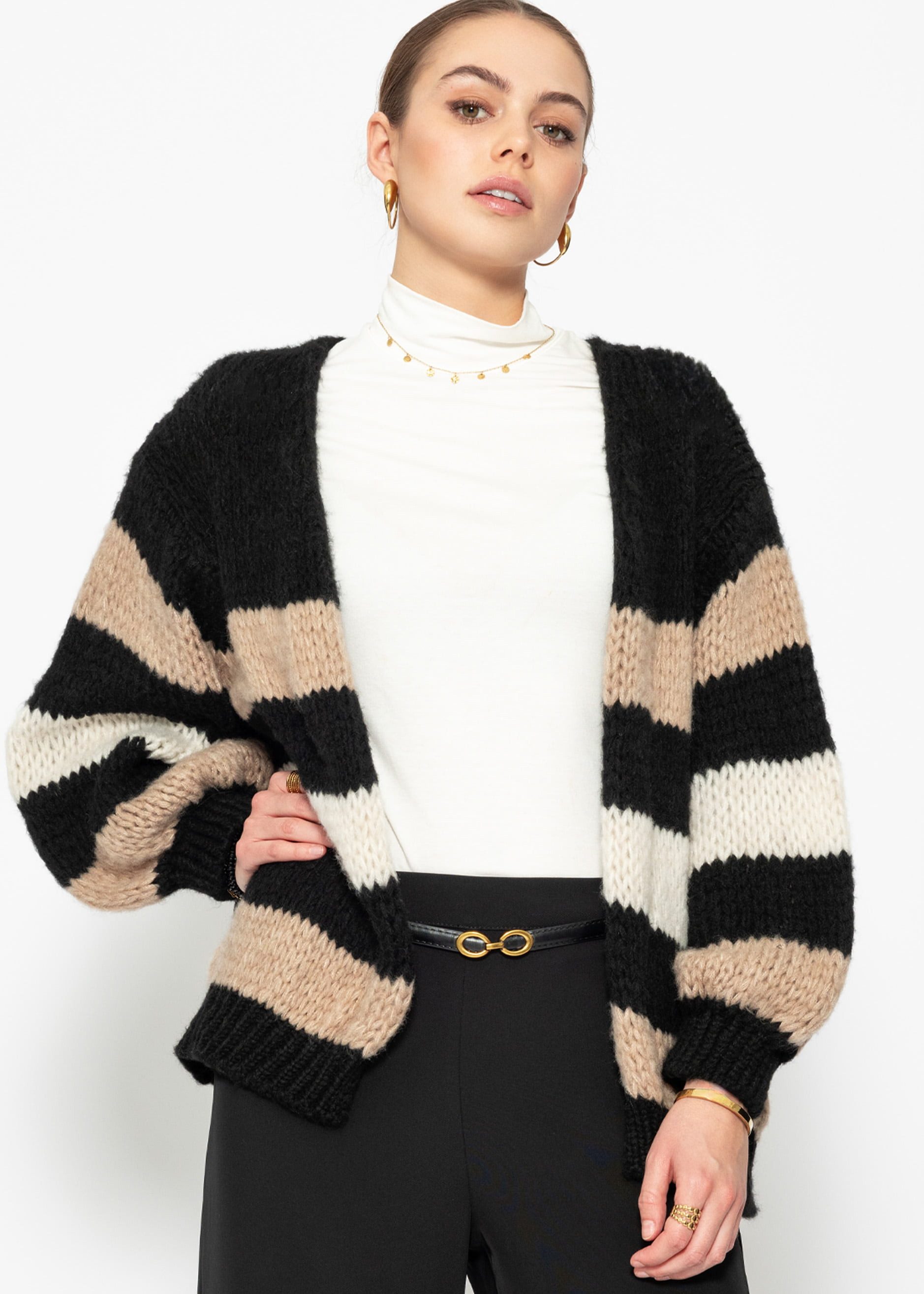 SASSYCLASSY Cardigan Offen fallender Cardigan gestreift günstig online kaufen