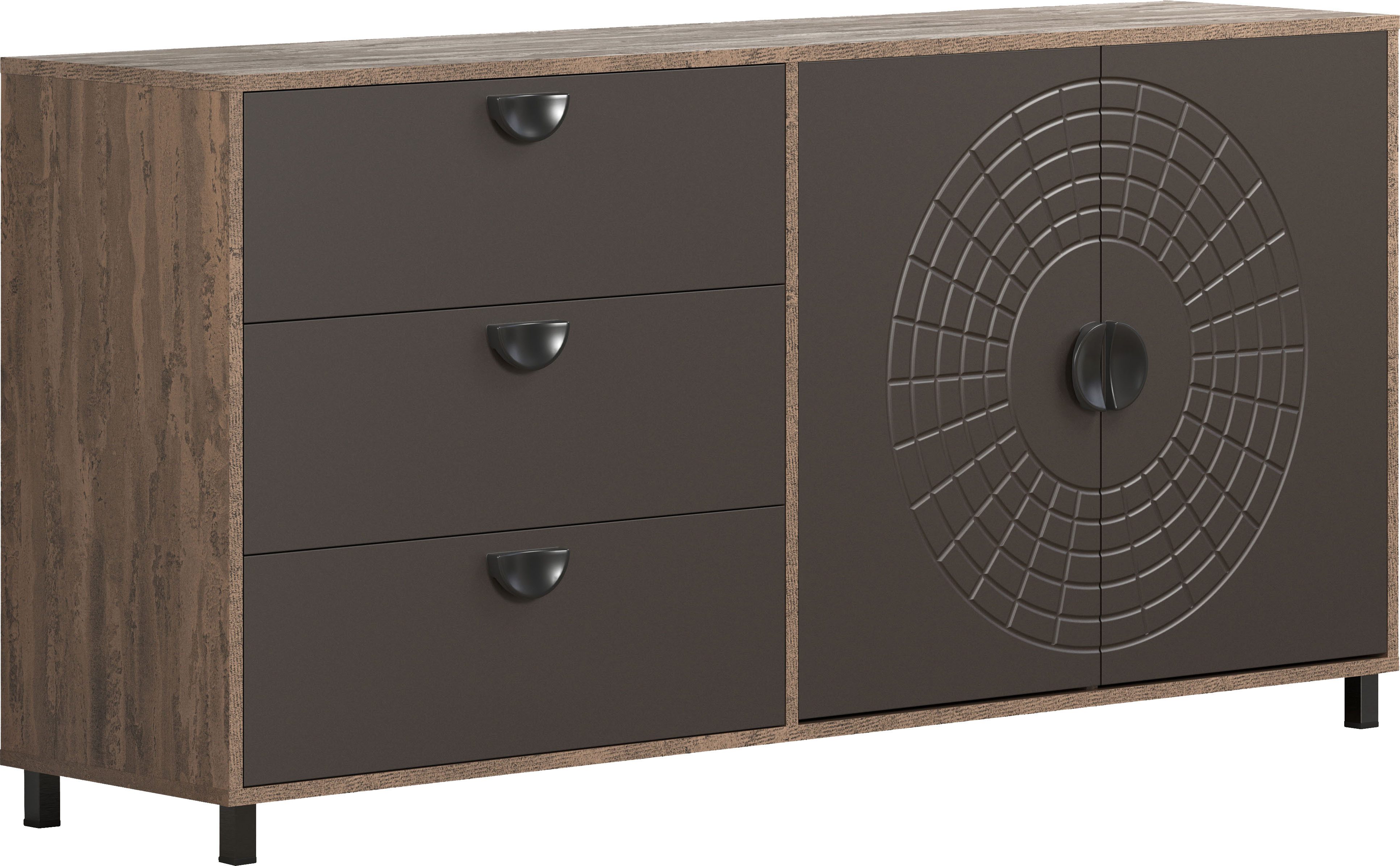 INOSIGN Sideboard Fusion (1 St), Kommode mit markantem Kreismuster - Antikoptik - (B/T/H) 176/42/86 cm