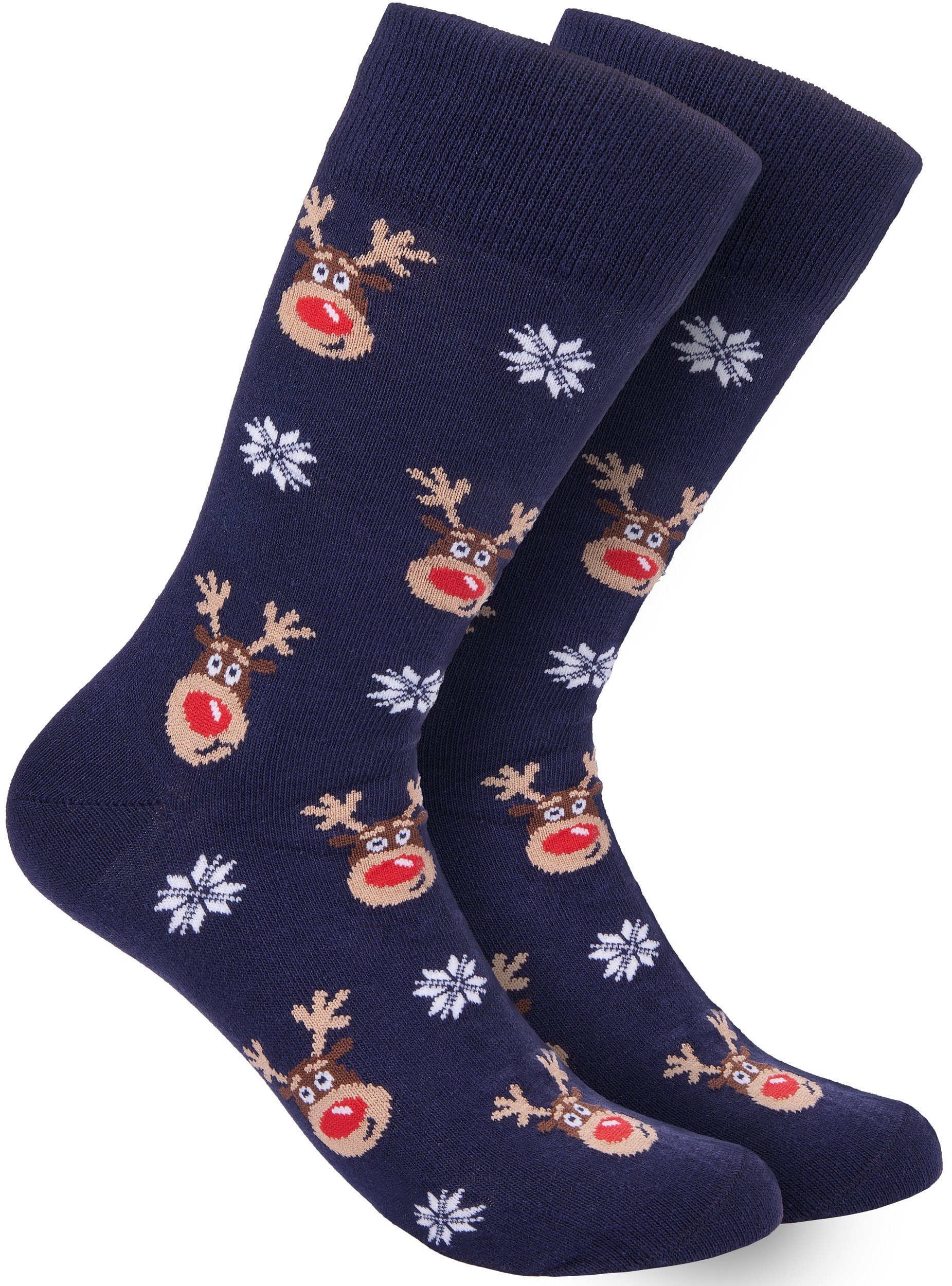 BRUBAKER Socken Weihnachtssocken für Damen und Herren (Rudolph, 1-Paar, 1 Paar) Festliche Weihnachtsmotive Rentiere - Baumwolle Socken Weihnachten