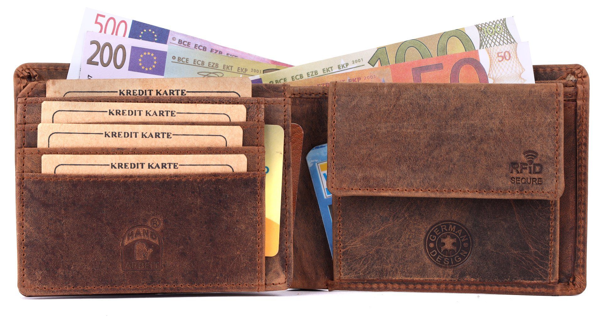Herren Geldbörse Büffelleder Portemonnaie, RFID Lederbörse Börse Männerbörse SHG mit Schutz Leder Münzfach Brieftasche