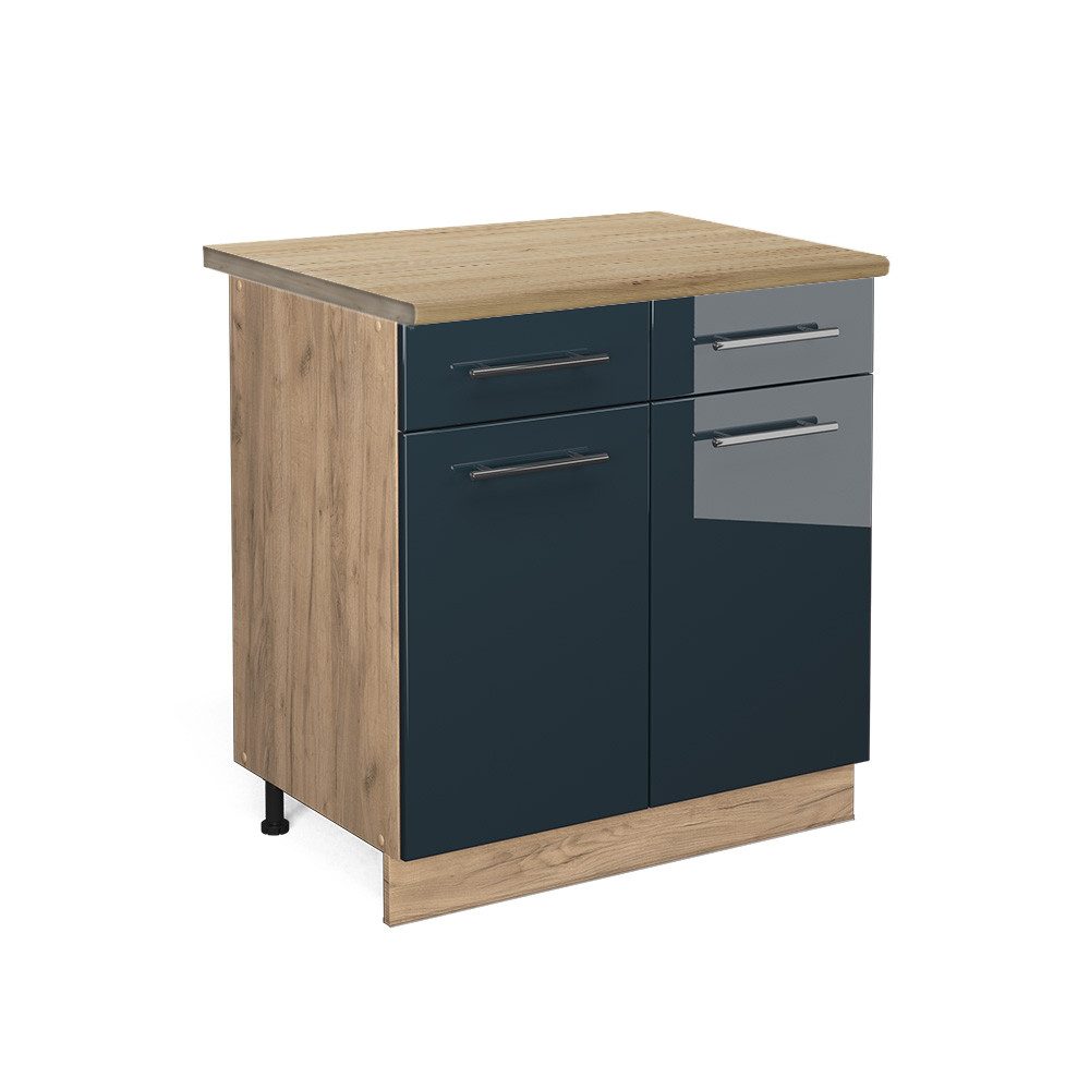 Vicco Unterschrank Fame-Line, Dunkelblau Hochglanz/Goldkraft Eiche, günstig online kaufen