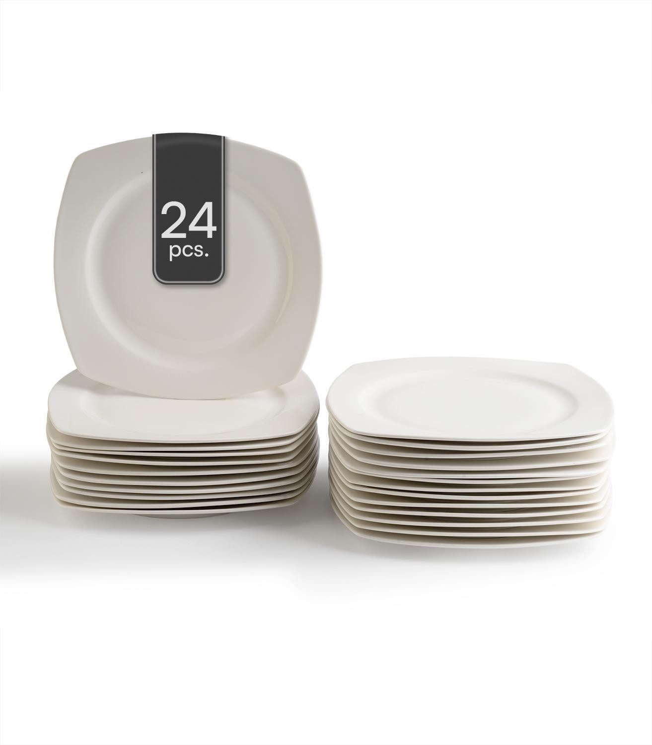 Home4You Speiseteller, Ø 28 cm, Weiß, Bone China, eckig, (24 St)