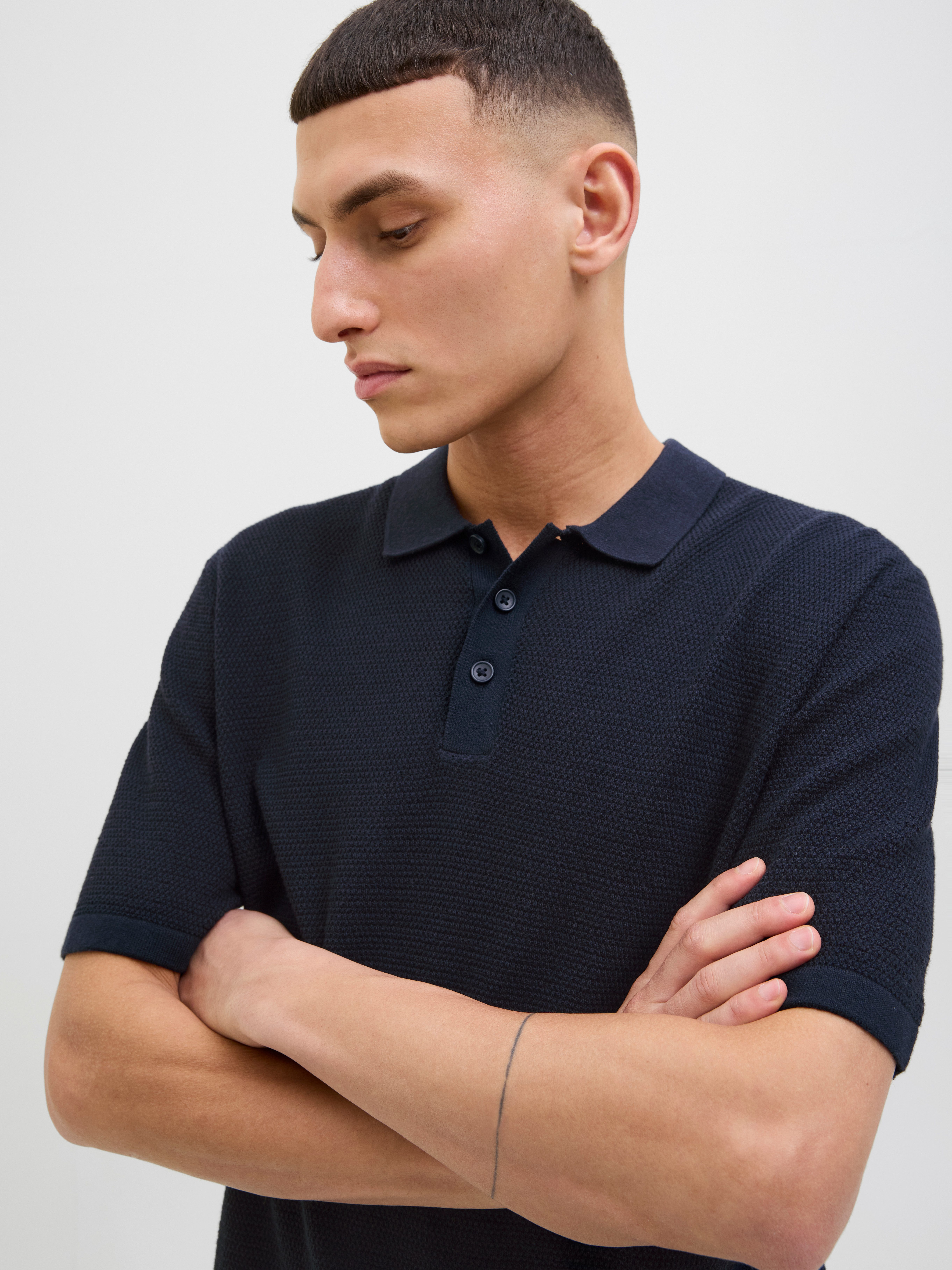 Jack & Jones Kurzarmpullover JJEGEORGE KNIT POLO SS SN mit Polo Kragen