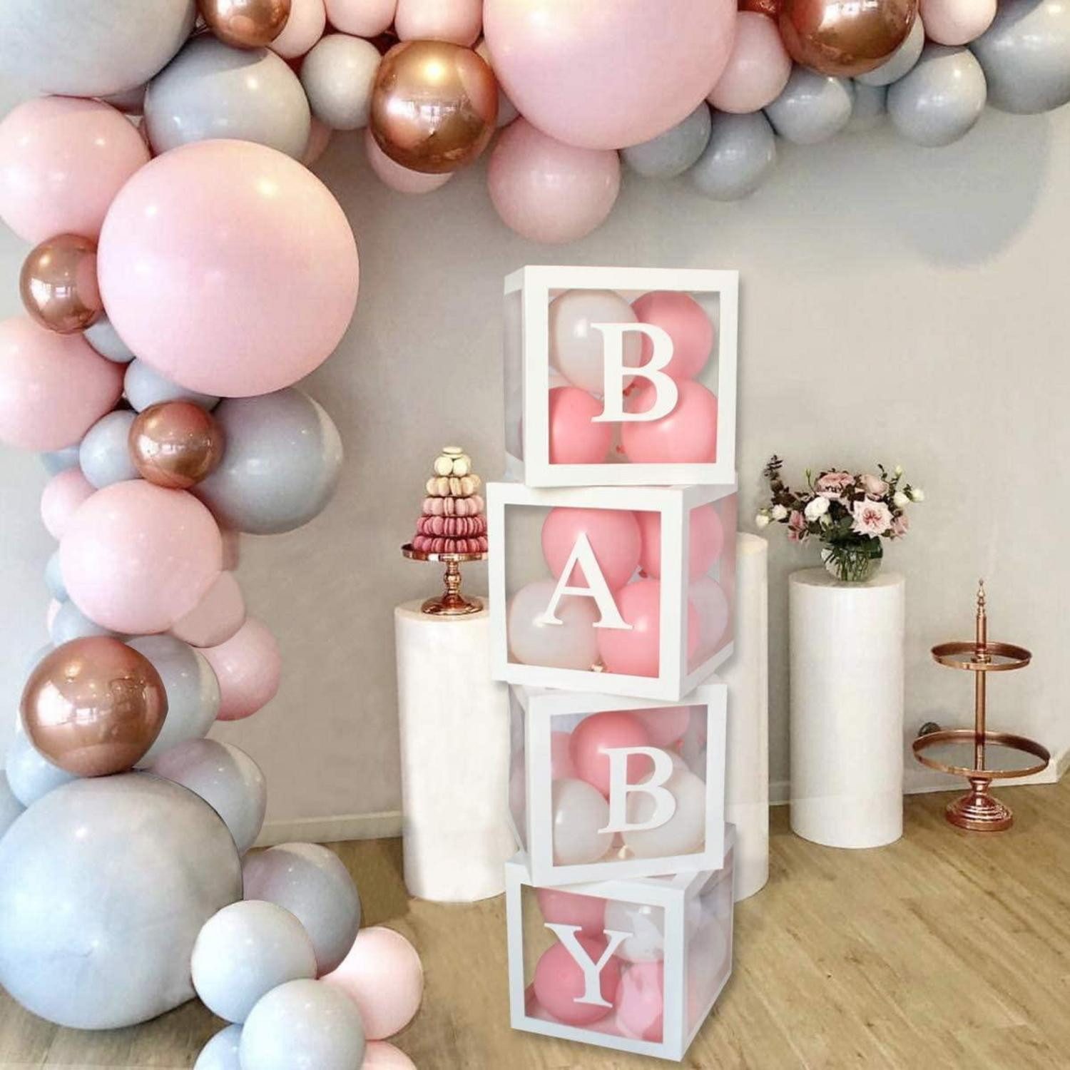 LuxusKollektion Papierdekoration Babyparty Deko Ballons Boxen 4 Stk Weiß BABY