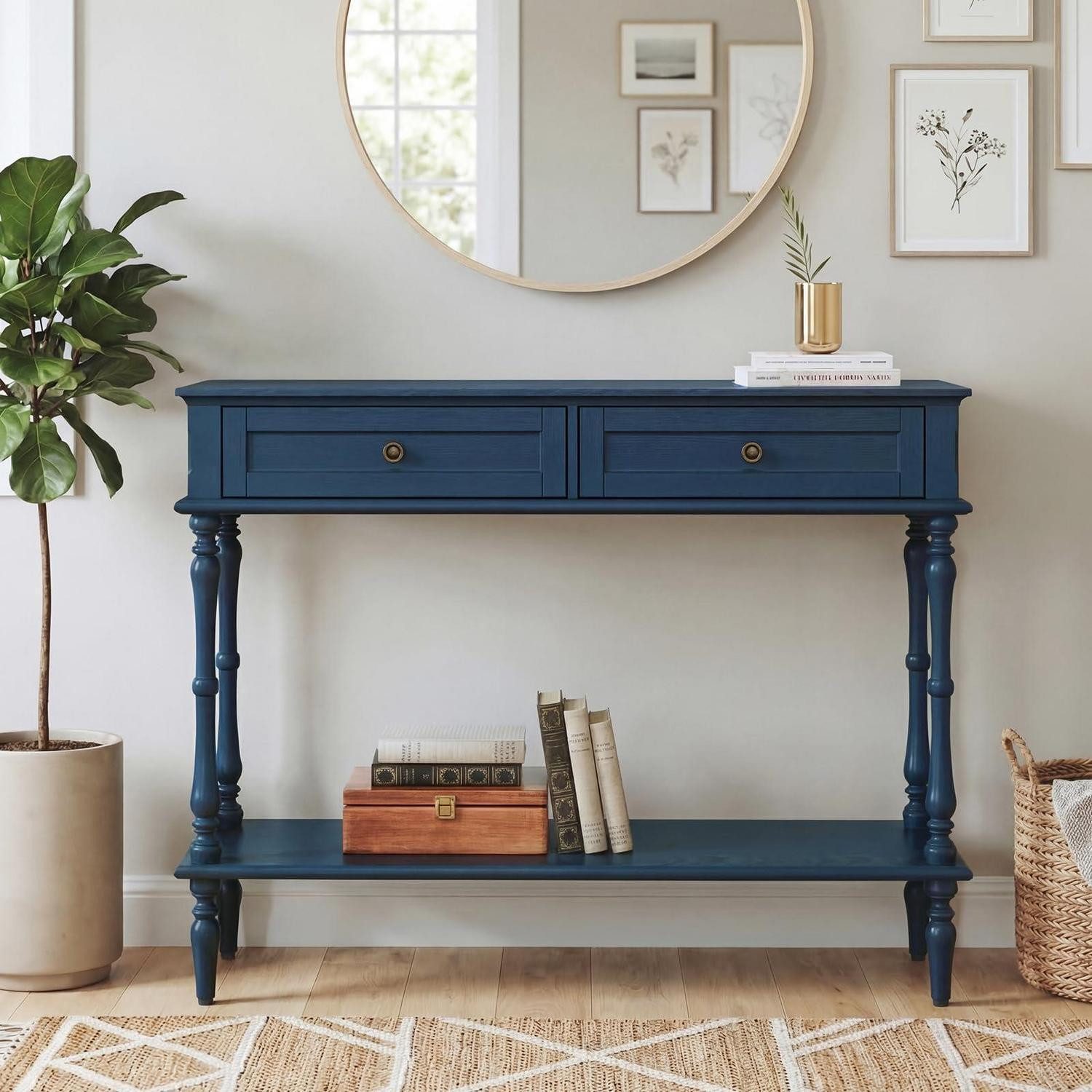 LuxusKollektion Konsolentisch Konsolentisch Blau Holz mit 2 Schubladen (1-St)