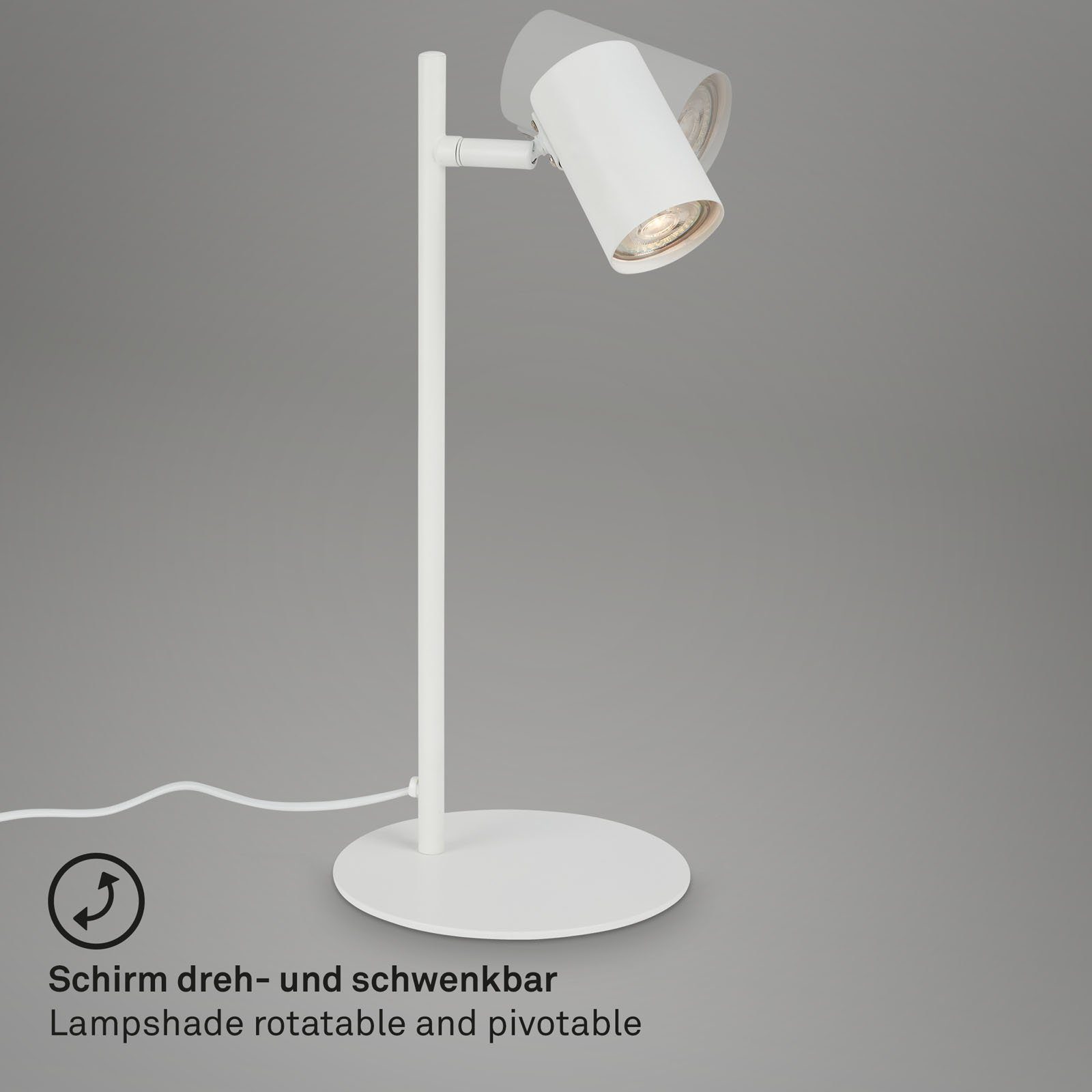 Fassung cm Schwenkbar, 23 weiß, 15 10 W, Leuchten max. Tischleuchte ohne  x E27 65 x Leuchtmittel, 7408-016, Briloner