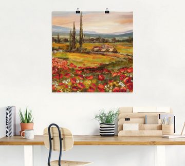 Artland Wandbild Mohnblumen und Zypressen, Felder (1 St), als Leinwandbild, Poster in verschied. Größen