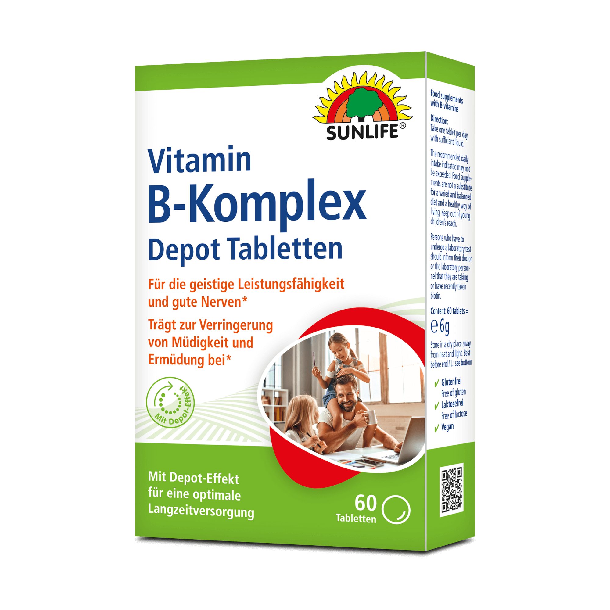 SUNLIFE® Vitamin B-Komplex Depot Tabletten 60 Stk Energiestoffwechsel 1x täglich eine Tablette mit ausreichend Flüssigkeit verzehren.