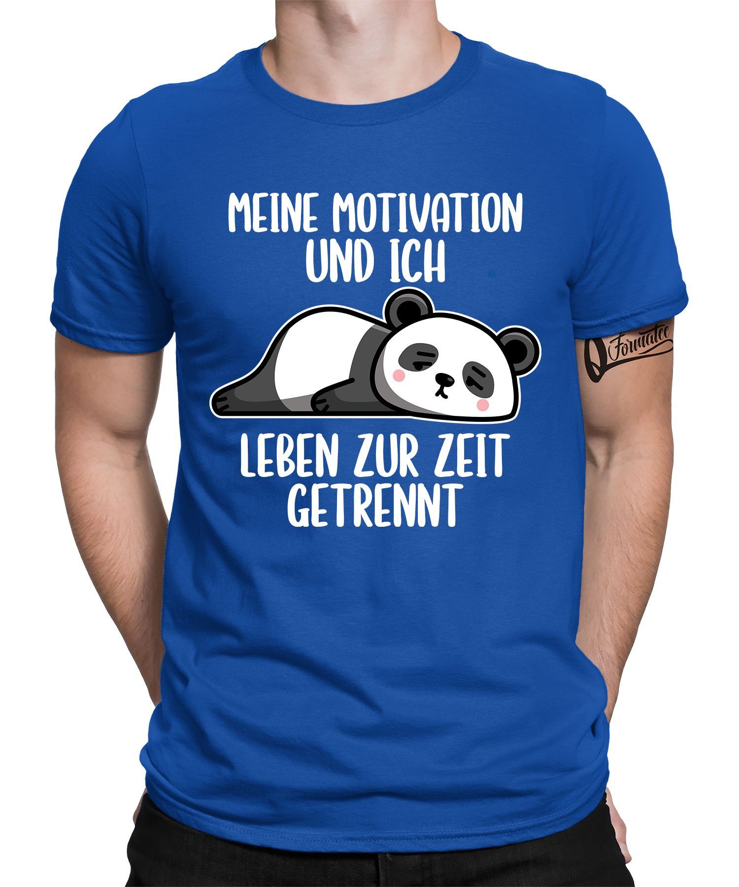 Quattro Formatee Kurzarmshirt Panda - Motivation Blau Spruch getrennt Herren (1-tlg) Lustiger Statement T-Shirt