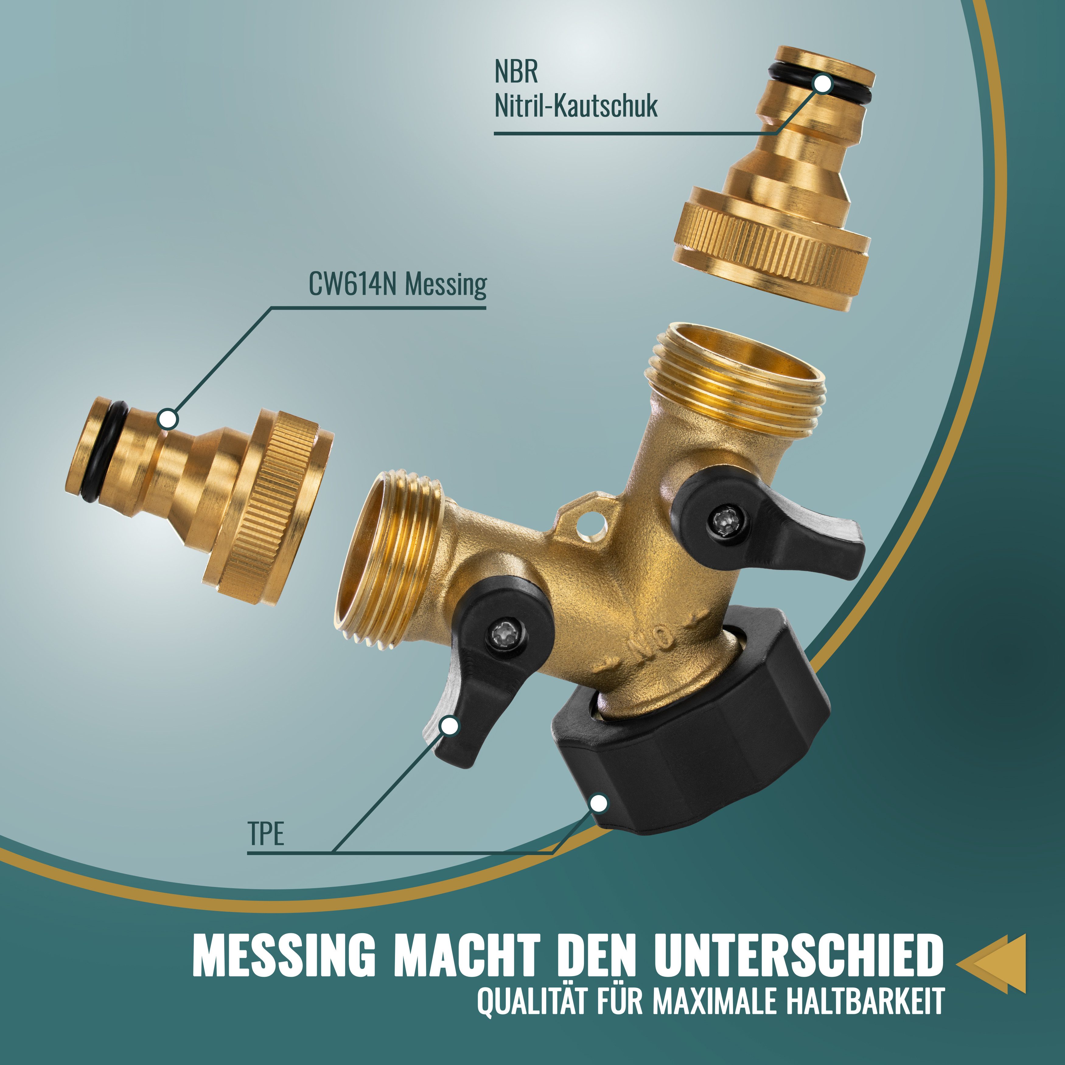 Poppstar Bewässerungsventil Y-Verteiler für Wasserhahn 3/4 Zoll-Gewinde, max. 8,00 bar, für Waschmaschine, Küche & Garten