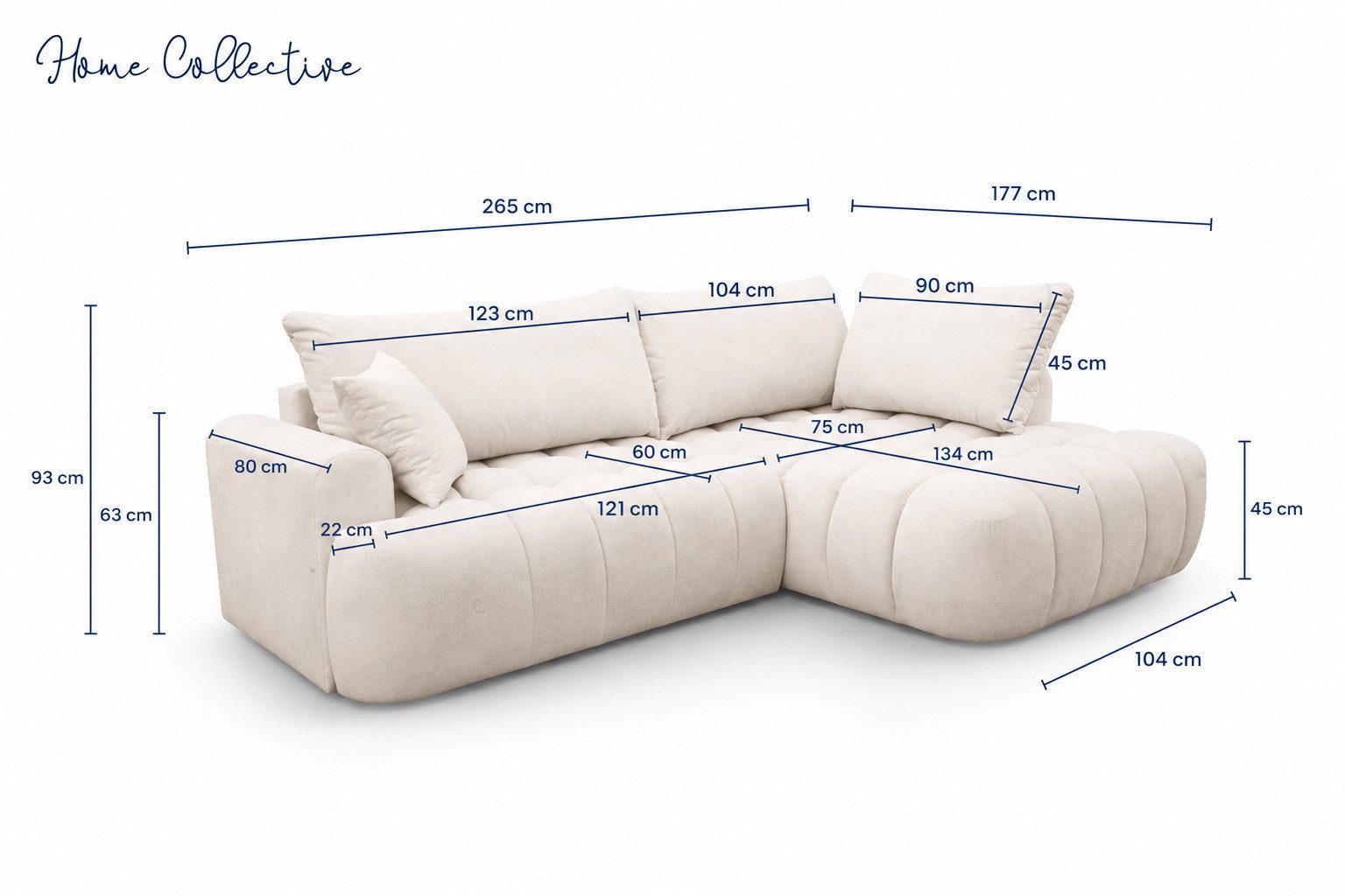 Home Collective Ecksofa Sofa Couch mit Schlaffunktion & Bettkasten Schlafsofa, 265x177 cm, weicher Stoff, modernes Design in L-Form, inklusive Kissen Beige