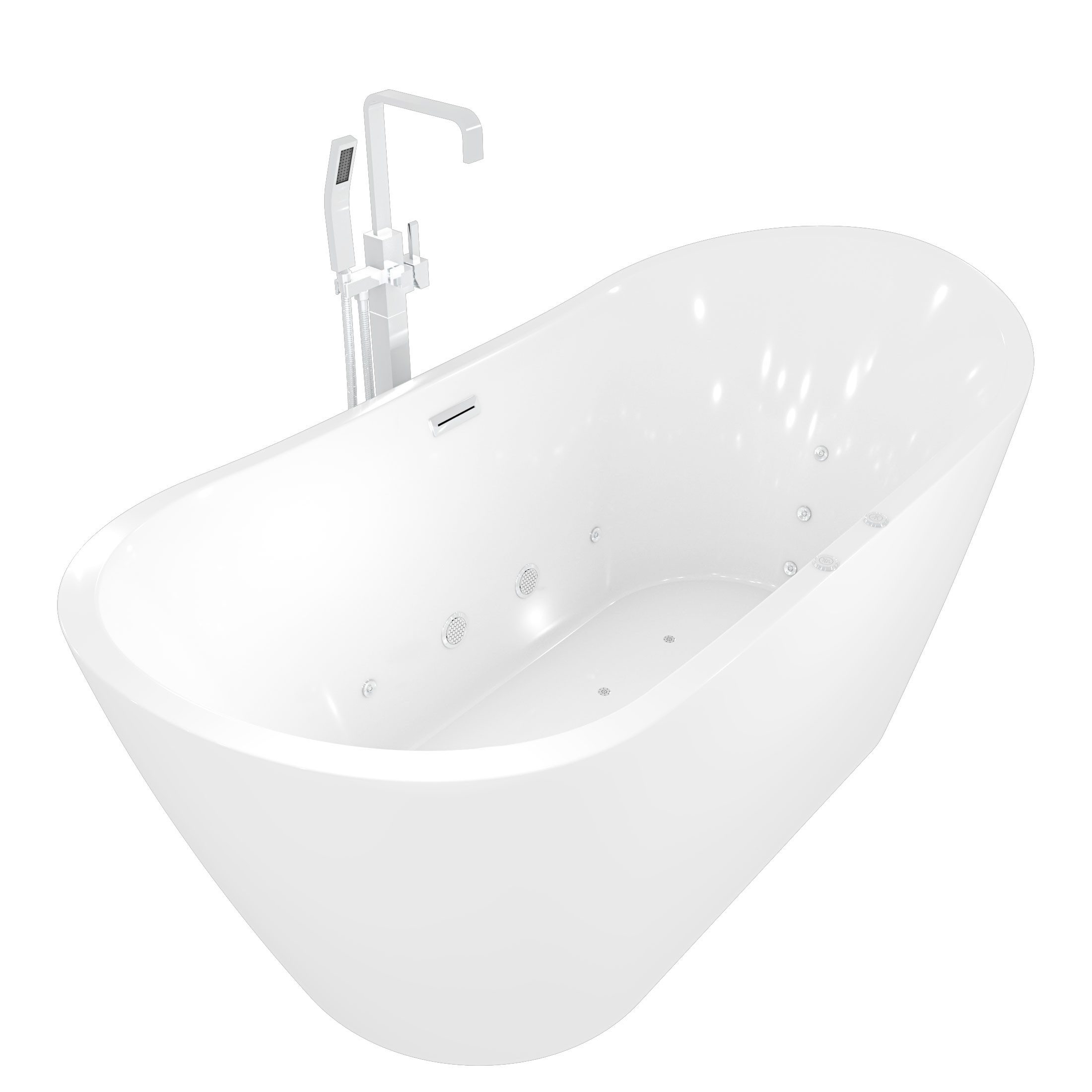 AcquaVapore Whirlpool-Badewanne freistehende Wanne F23 180cm Whirlpool Luft & Wasser Armatur AF05, (1-tlg), mit Ablaufgarnitur
