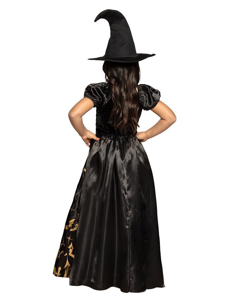 Boland Hexen-Kostüm Hexenprinzessin - Halloween Kostüm Kinder Mädchen, Glänzendes Hexenkleid mit Mustern im Metallic-Look