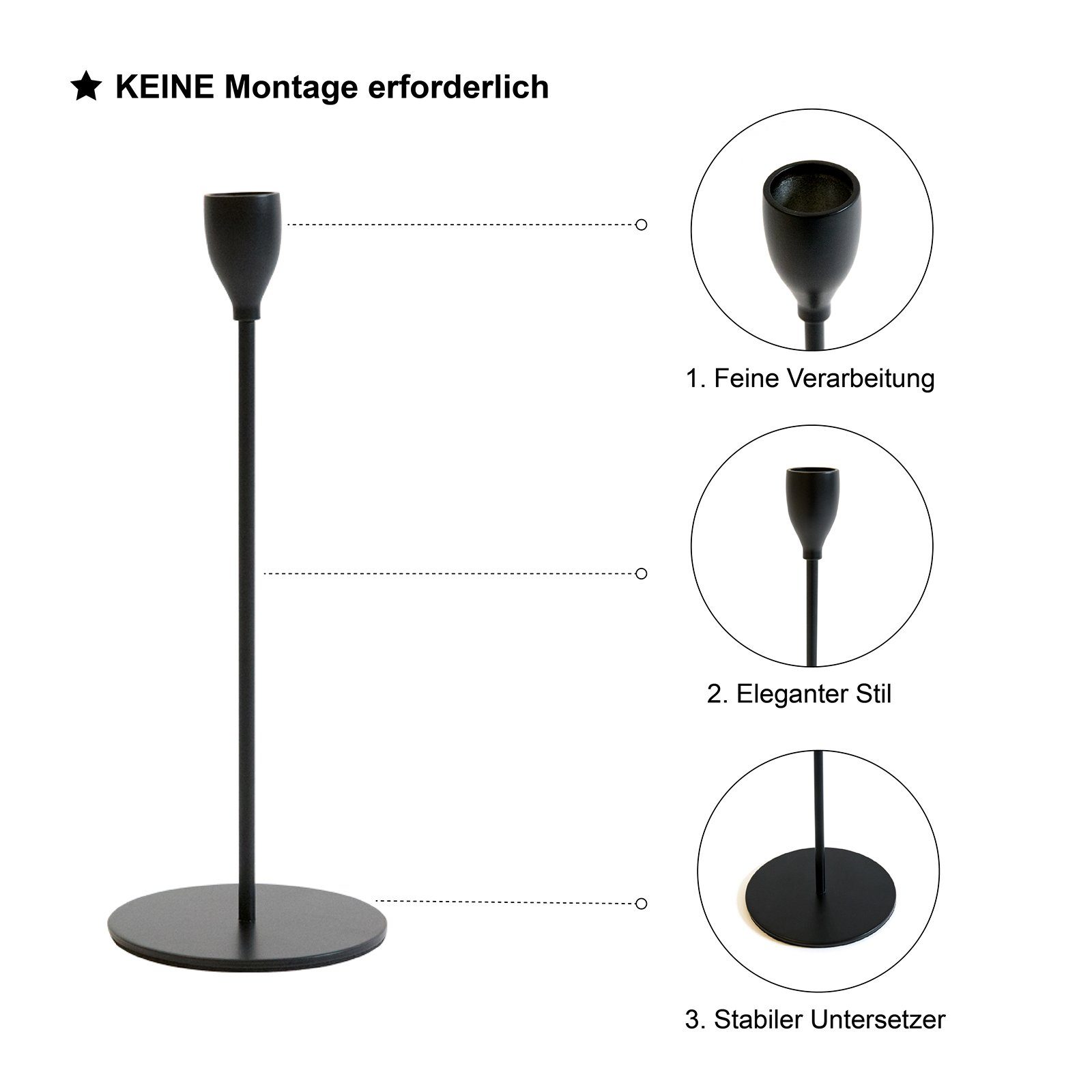 Montage erforderlich - Metall, aus Schwarz Kerzenständer PUCHIKA 33/28/23cm Matt Set), (3er Keine hochwertigem
