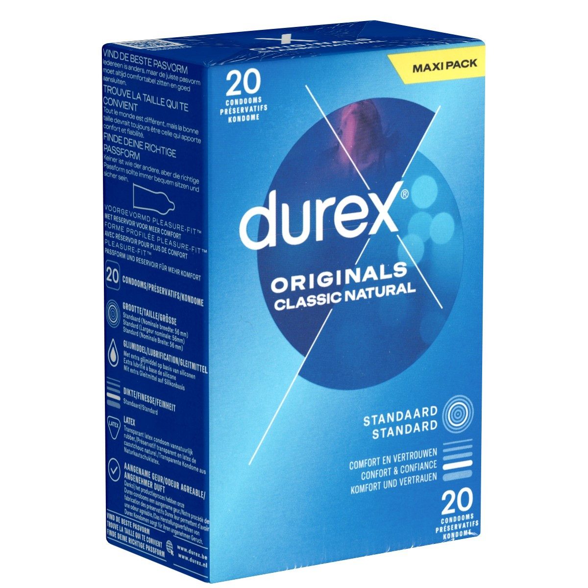 durex Kondome Originals Classic Natural Packung mit, 20 St., Markenkondome mit Easy-On™-Passform für einfaches Abrollen