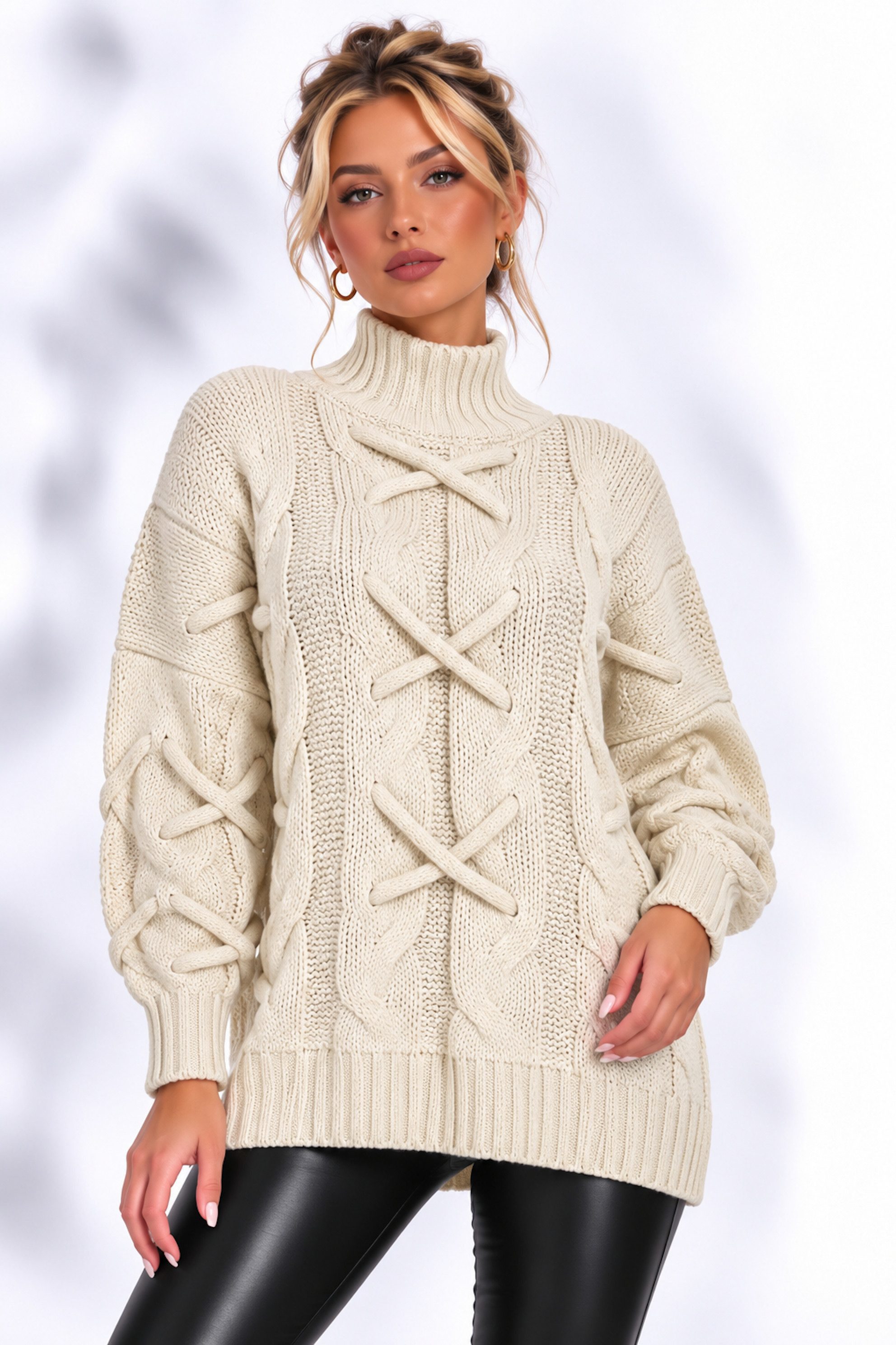 Worldclassca Strickpullover WORLDCLASSCA Strickpulllover mit Zopf Muster Stehkragen Fashion Pulli Neue Kollektion - Stilvolle und gemütliche Strickmode für Damen