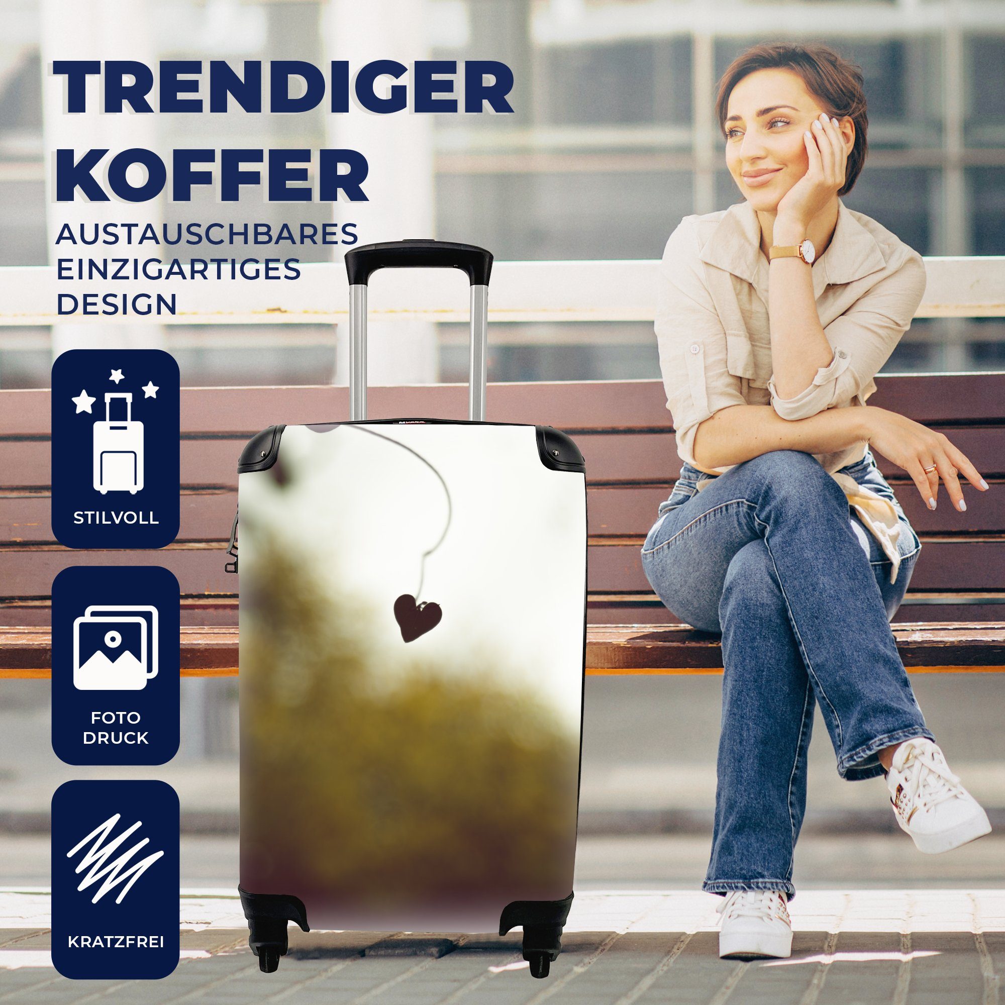 Reisetasche rollen, für Trolley, MuchoWow - Laub Reisekoffer - Handgepäckkoffer 4 Ferien, mit Herbst, Handgepäck Herz Rollen,