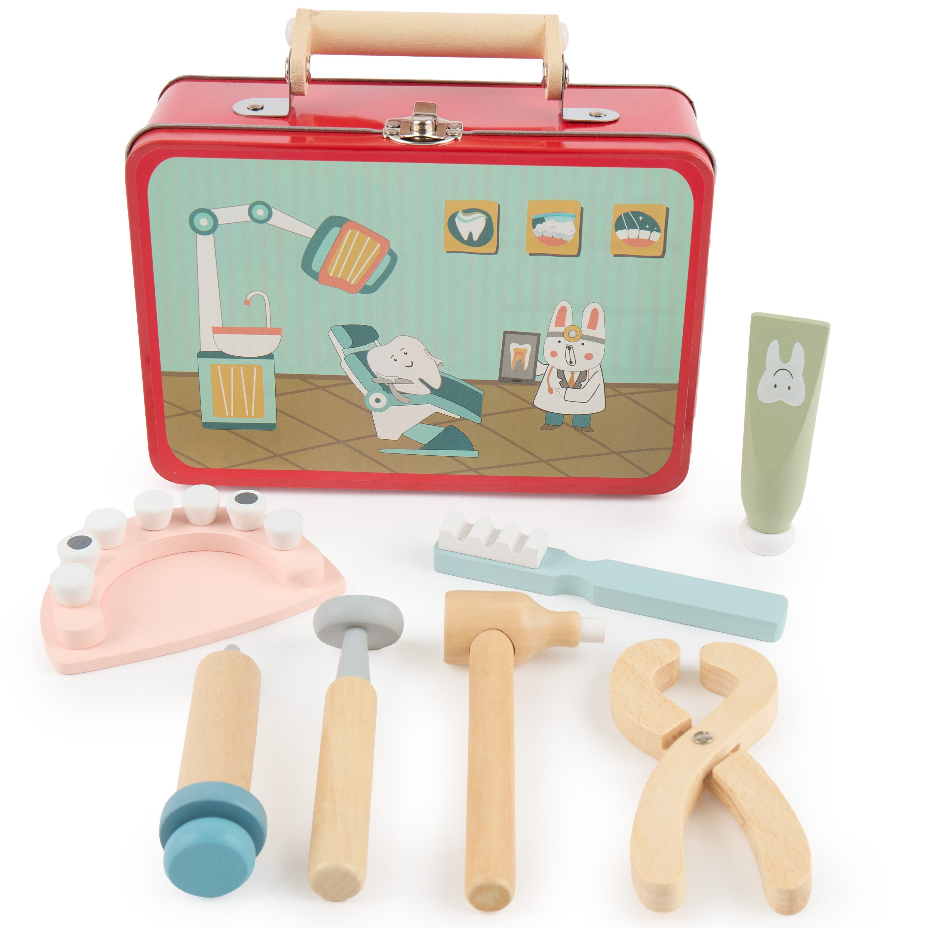 BIECO Lernspielzeug Bieco Zahnarztkoffer Kinder Holz 8-teilig