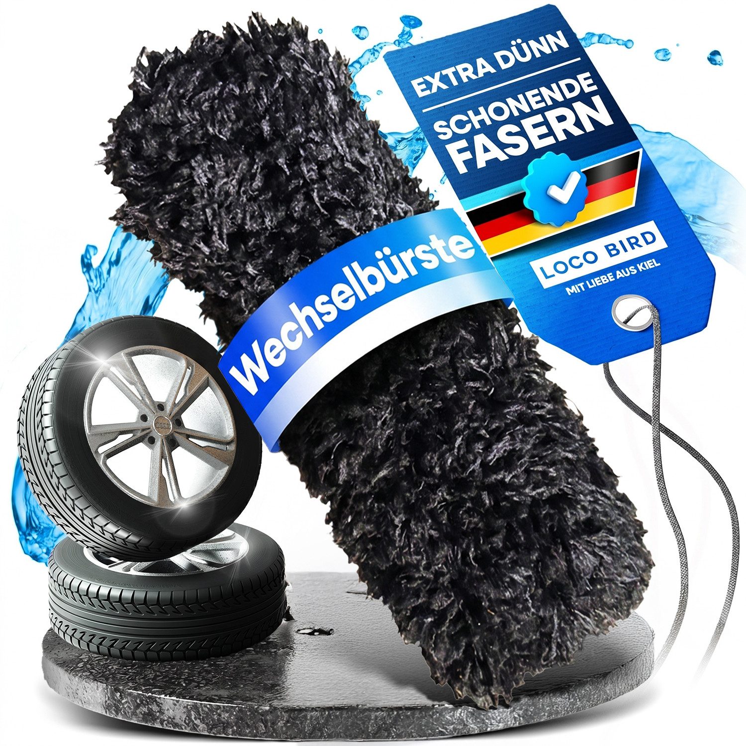 Loco Bird Felgenbürste Mikrofaser Auto - schonende Reinigung für alle Autofelgen, (1-tlg), - Car Wash Set, Auto Bürste, Microfaser Felgen Bürste Alufelgen
