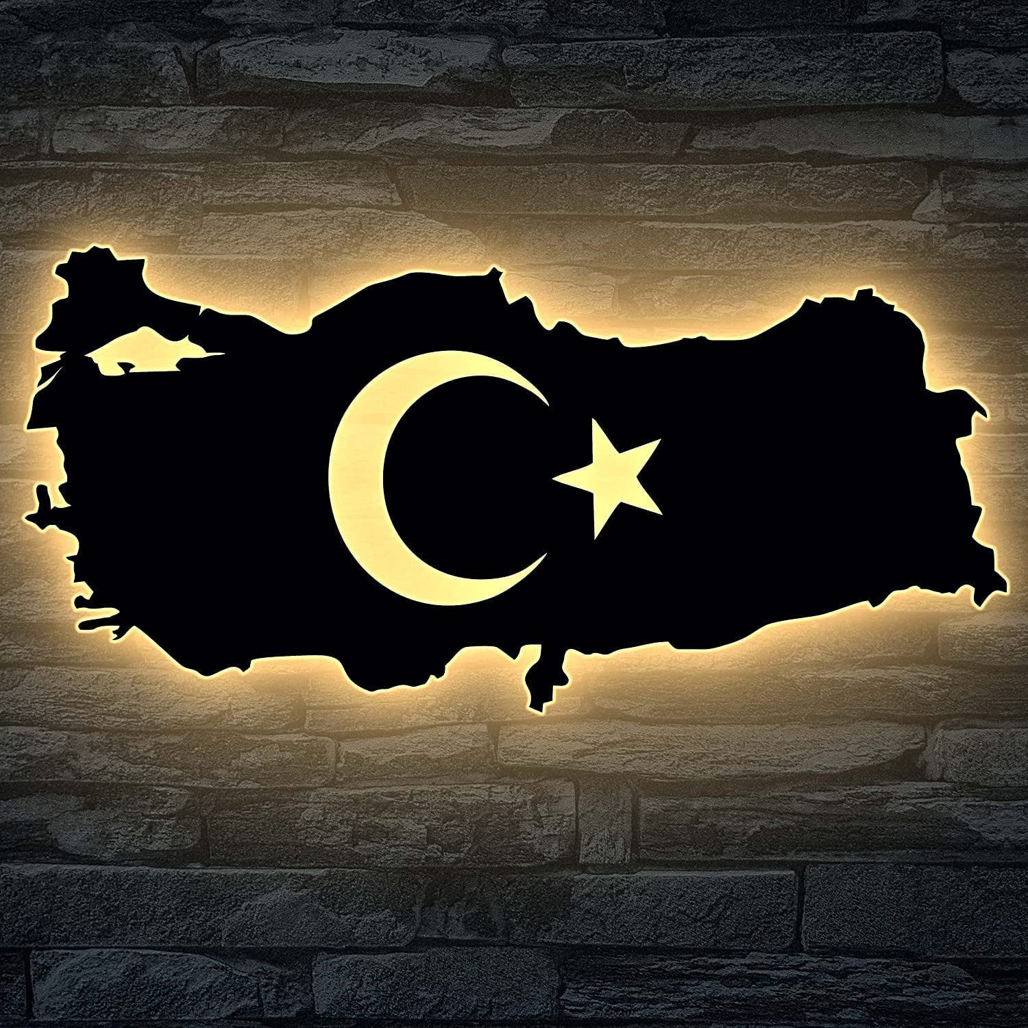 FOLIEN Led Türkei Karte in Nachtlicht Buche türkischem LEON Deko #3 LED mit Dekolicht