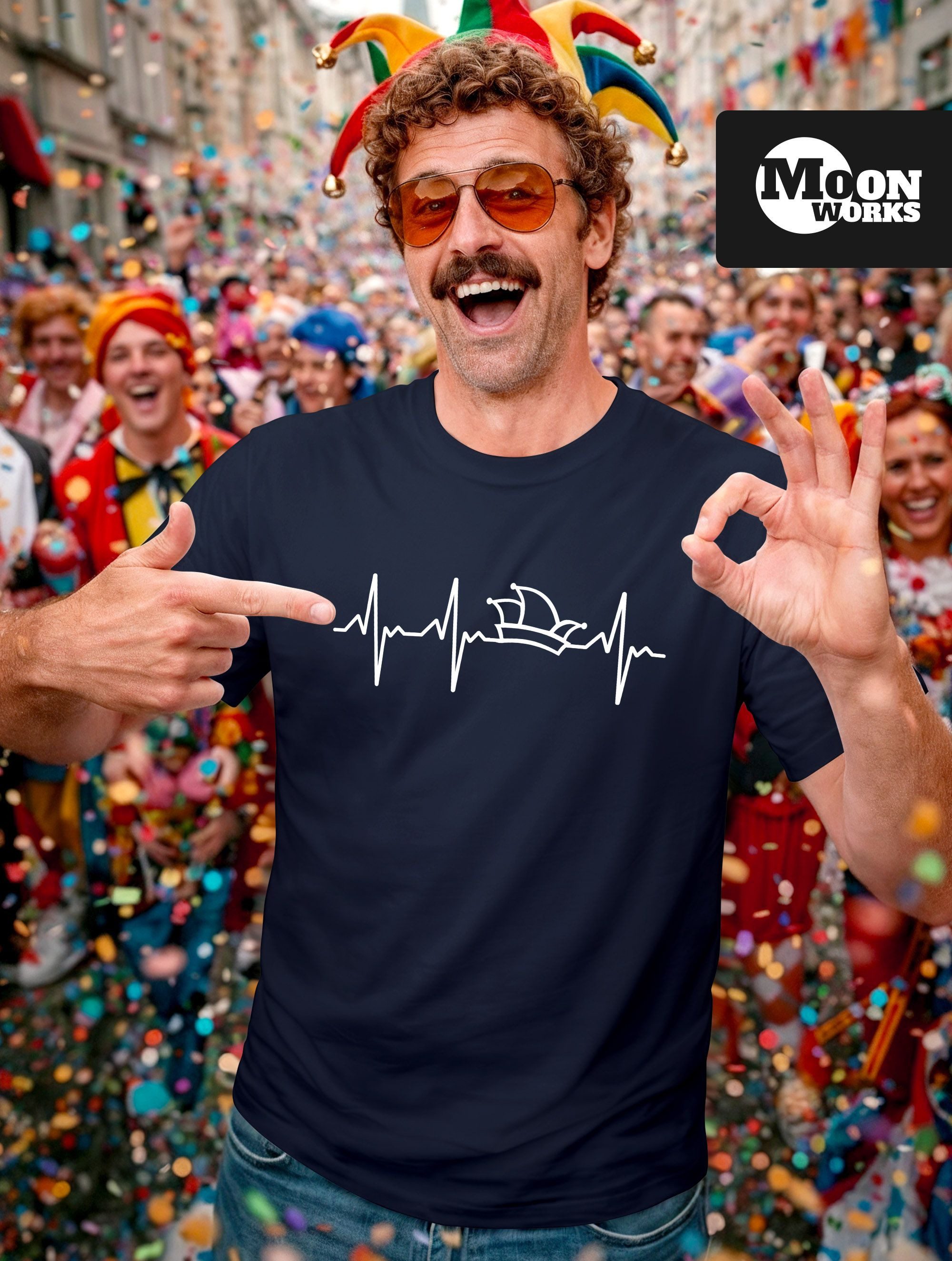 MoonWorks Print-Shirt Herren T-Shirt Fasching Karneval Narrenkappe EKG Verkleidung mit Print