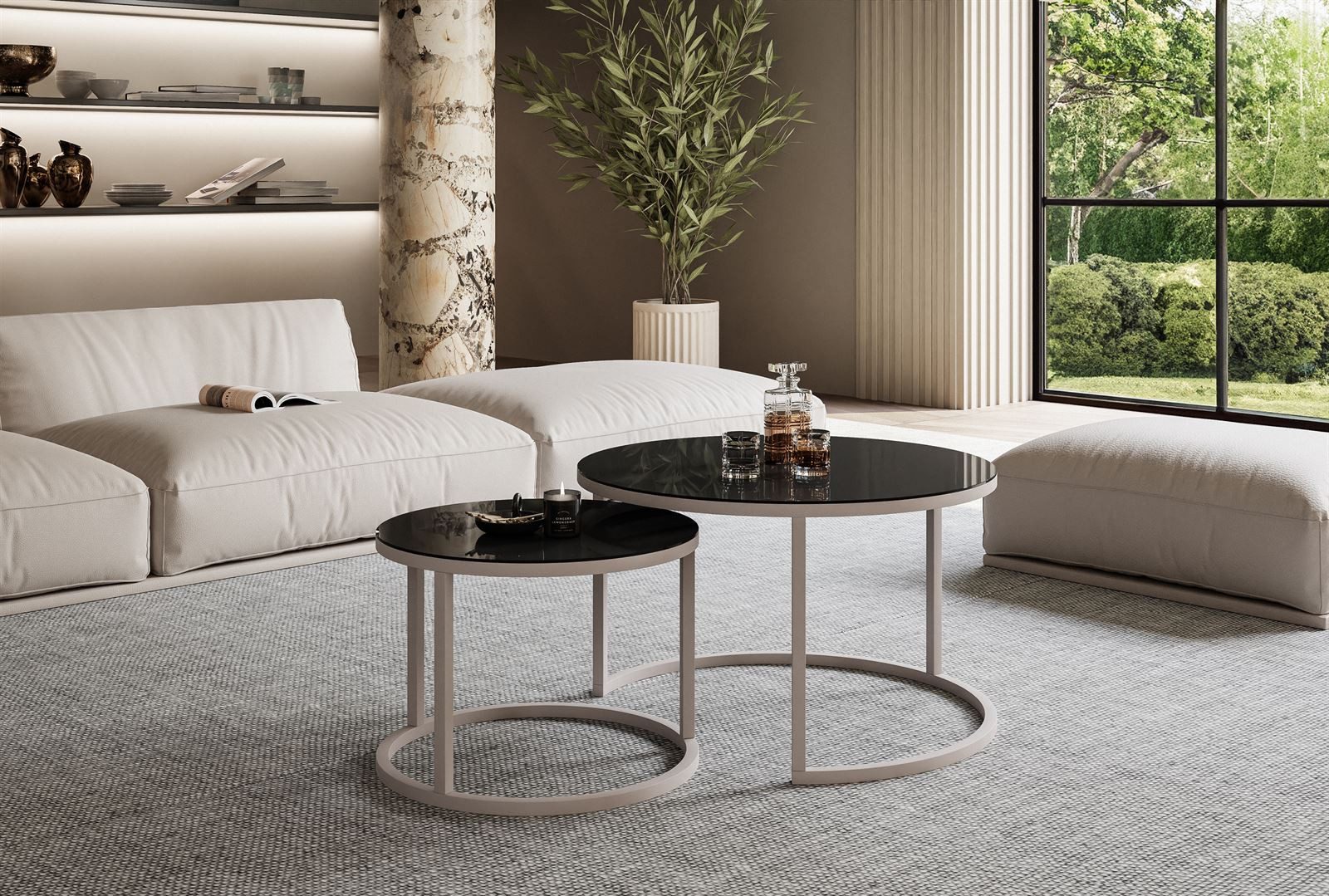 Lookway Couchtisch CIRI 2in1 GLASS KASCHMIR (2er-Set), Durchmesser: ⌀70 cm günstig online kaufen