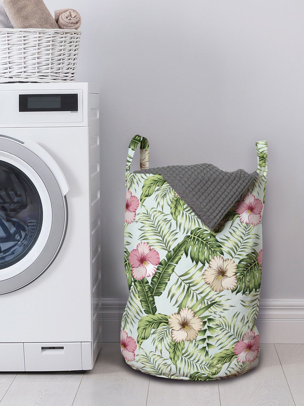 Abakuhaus Tropical Waschsalons, Wäschesäckchen für Griffen Pinkish Kordelzugverschluss Wäschekorb Blumen Exotisch mit