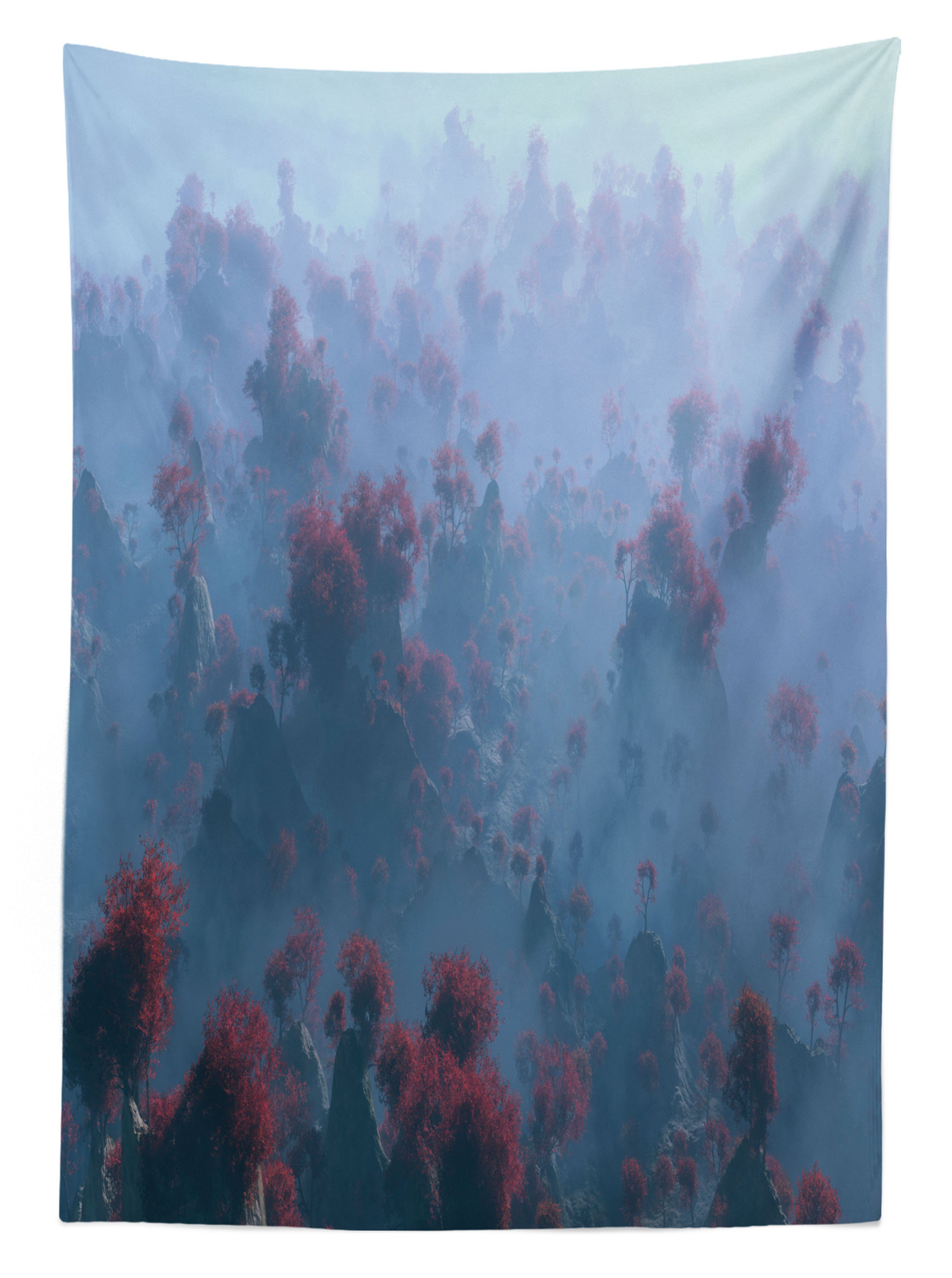 Für Tischdecke Abakuhaus Nebel Bereich Farbfest Bäume Herbst Berg Klare Waschbar im Außen geeignet Farben, den