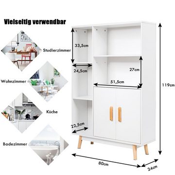 COSTWAY Bücherregal, mit Türen und 5 Fächern, Holz, 80 x 24 x 119 cm, weiß