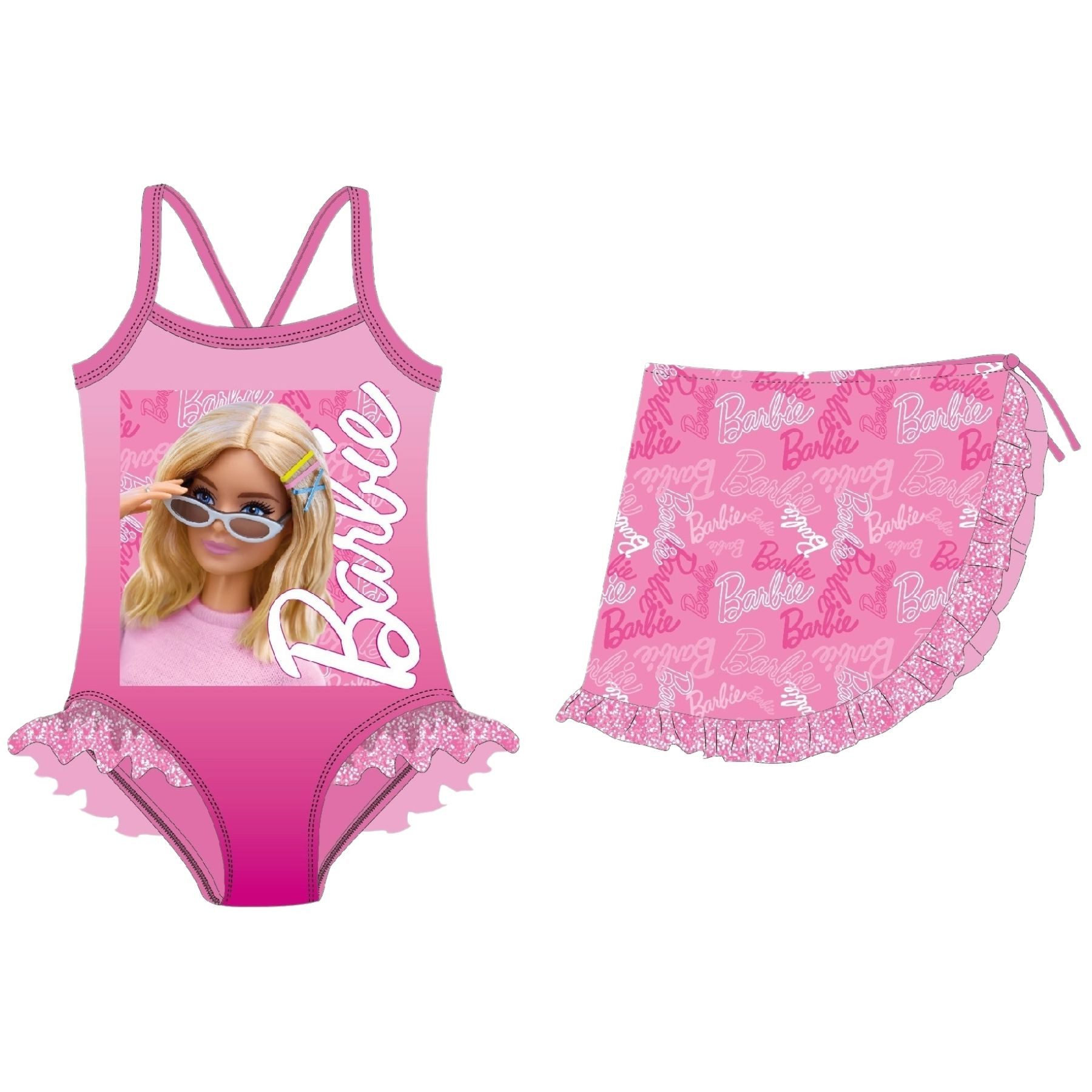 Barbie Badeanzug Kinder Bademode mit Sarong Badebekleidung