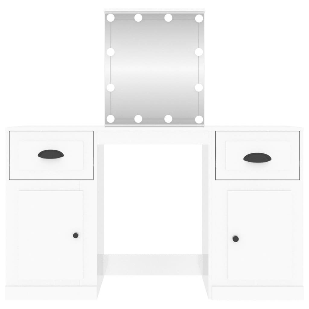 Hochglanz-Weiß Hochglanz-Weiß Schminktisch cm 130x50x132,5 vidaXL LED-Leuchten | Hochglanz-Weiß Schminktisch (1-St) mit