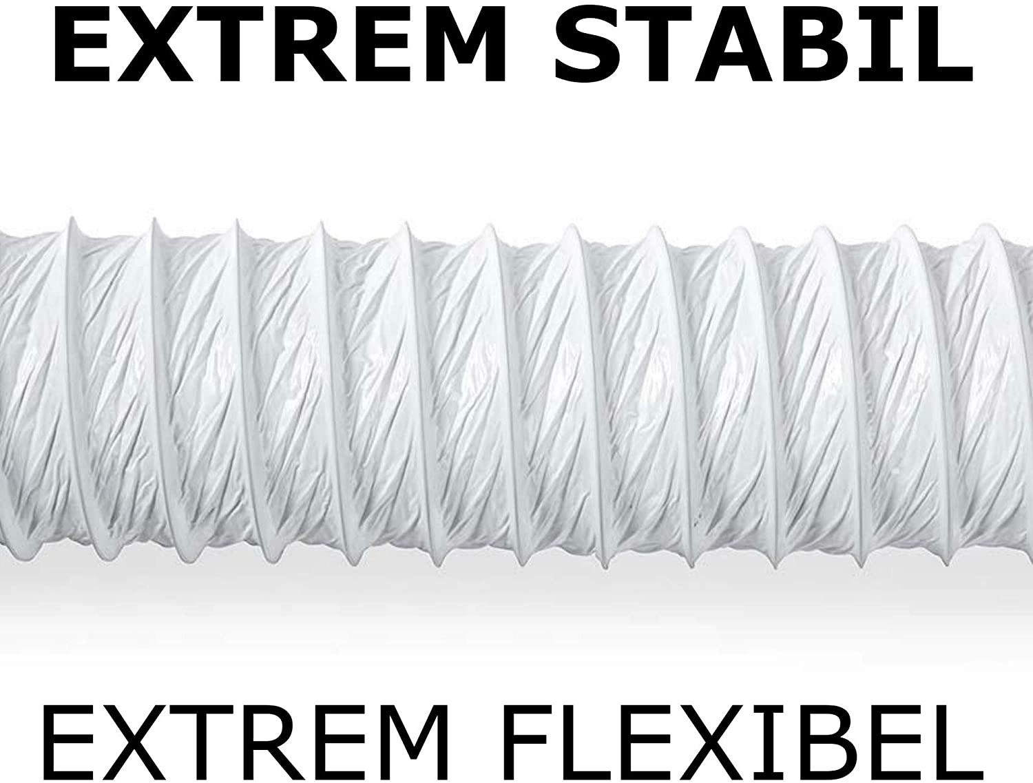 TronicXL flexibler Schlauch 100mm 1,5m Abluftschlauch 100mm Set mit Schlauchschelle PVC Schlauch, für Trockner Klimaanlage Klimagerät Dunstabzugshaube Dunstabzug Küche