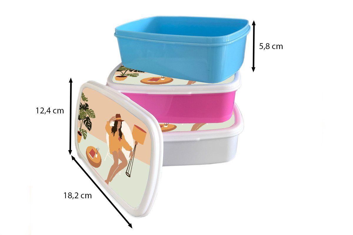 MuchoWow Lunchbox Frauen - Kleidung Kunststoff Snackbox, Mädchen, - Interieur Kunststoff, - Brotbox Pastell, rosa für Erwachsene, (2-tlg), Brotdose Kinder