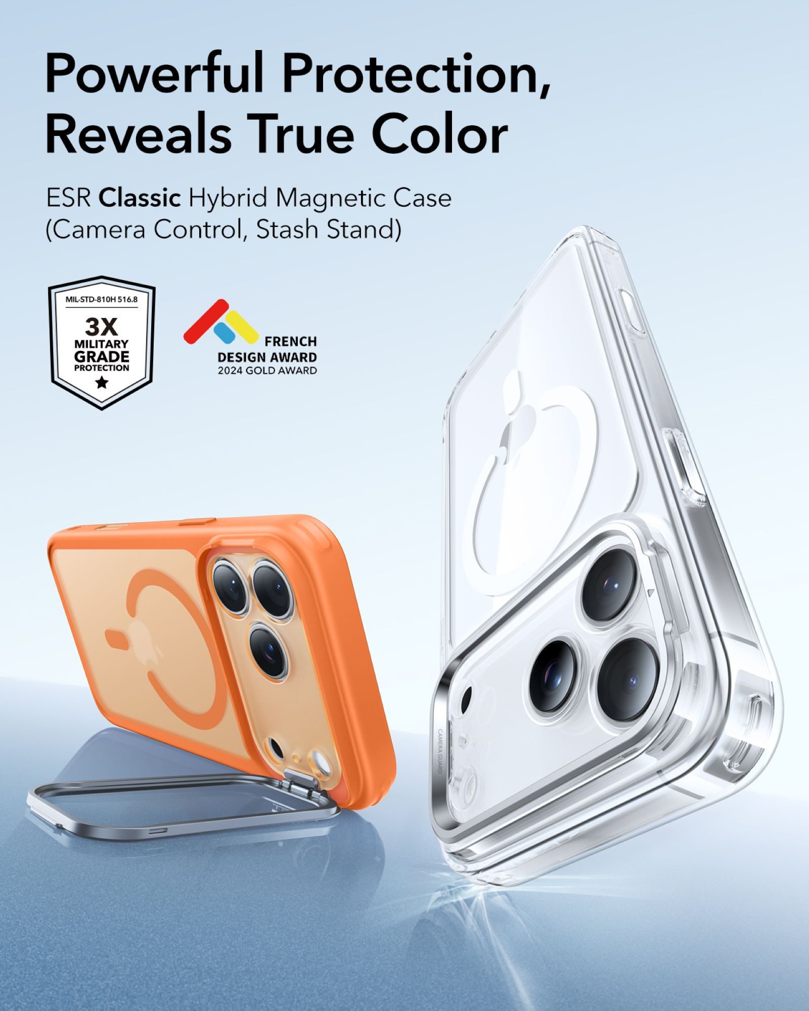 ESR Handyhülle Classic Hybrid HaloLock Case für das iPhone 17 Pro/Pro Max, mit Kamerasteuerung Taste & Stash Stand, Vergilbungsbeständig
