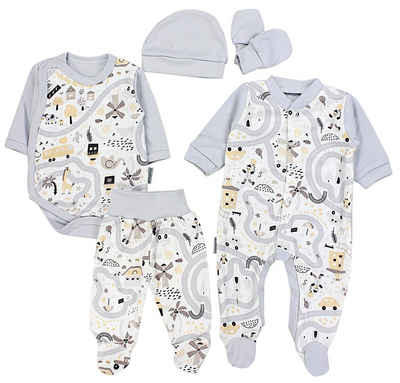 TupTam Erstausstattungspaket Baby Jungen Bekleidung Set Body Strampler Mütze Fäustlinge 5 tlg