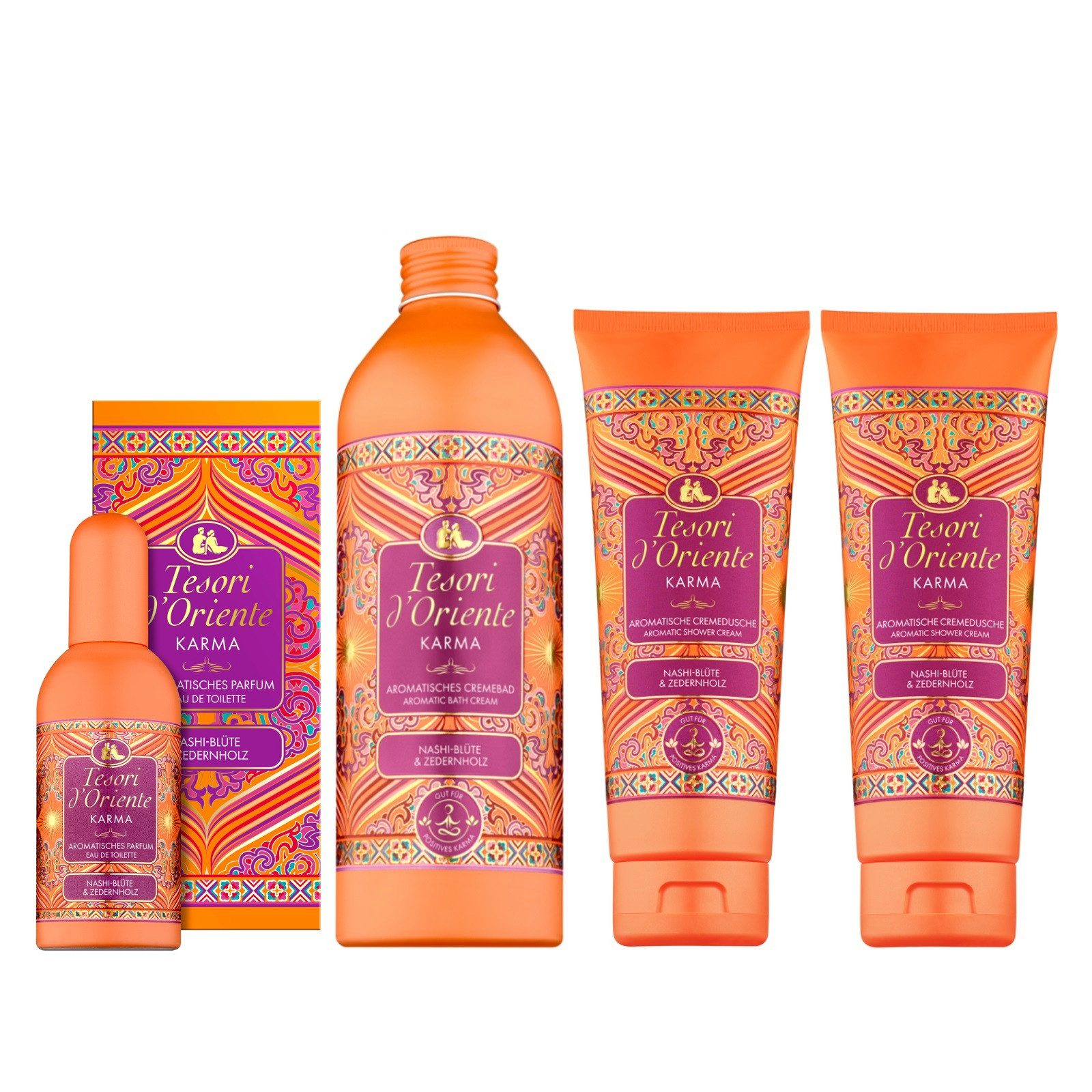 Tesori d´Oriente Pflege-Set TESORI DORIENTE Wellness Ritual Karma Set aus EdT, Cremebad, 2x Dusche Spar-Set, 4-tlg.