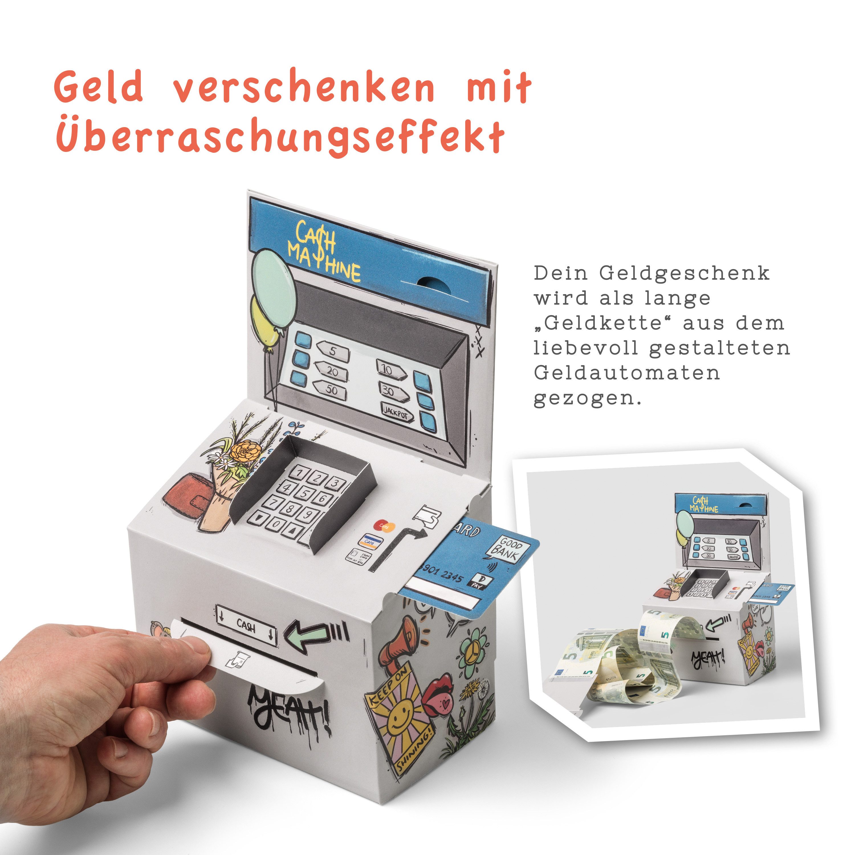 SURPRISA Geschenkbox Geld-O-Mat Geldgeschenk Verpackung – Kreatives DIY Geldautomat, für Geldgeschenke zum Geburtstag, Hochzeit & besondere Anlässe