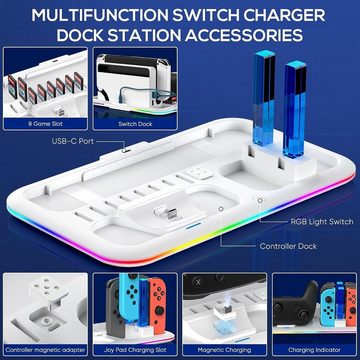 HYTIREBY Switch Controller Ladestation für Nintendo Switch/OLED Modell Joycon Konsolen-Ladestation (mit 8 Spiele Lagerung, Modell Joycon & Nintendo Zubehör)