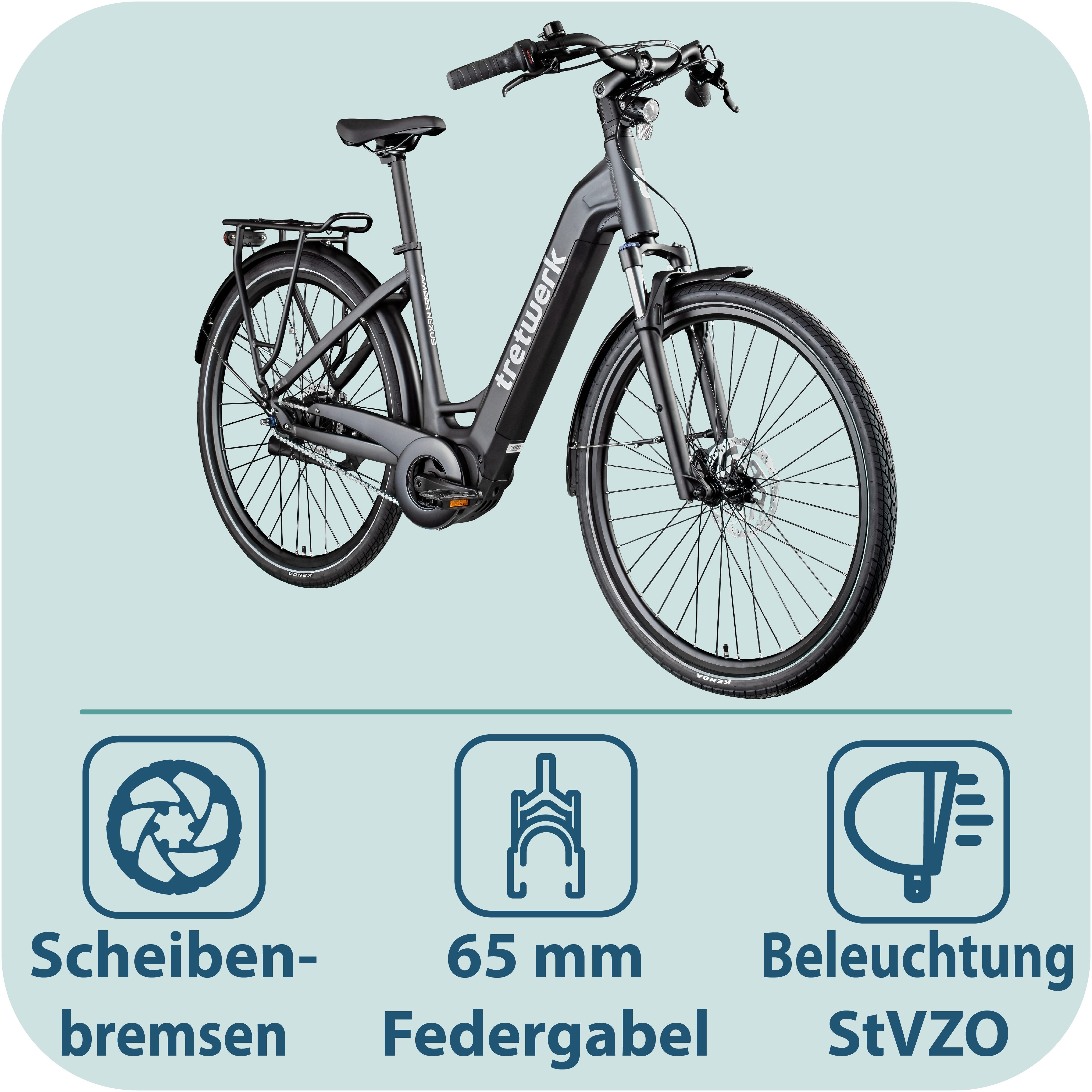 Tretwerk E-Bike Cityrad Amber Nexus, 8 Gang, Nabenschaltung, Mittelmotor, 550 Wh, Tretwerk Amber Nexus E Bike Damen 28 Zoll Elektrofahrrad 155 - 185cm
