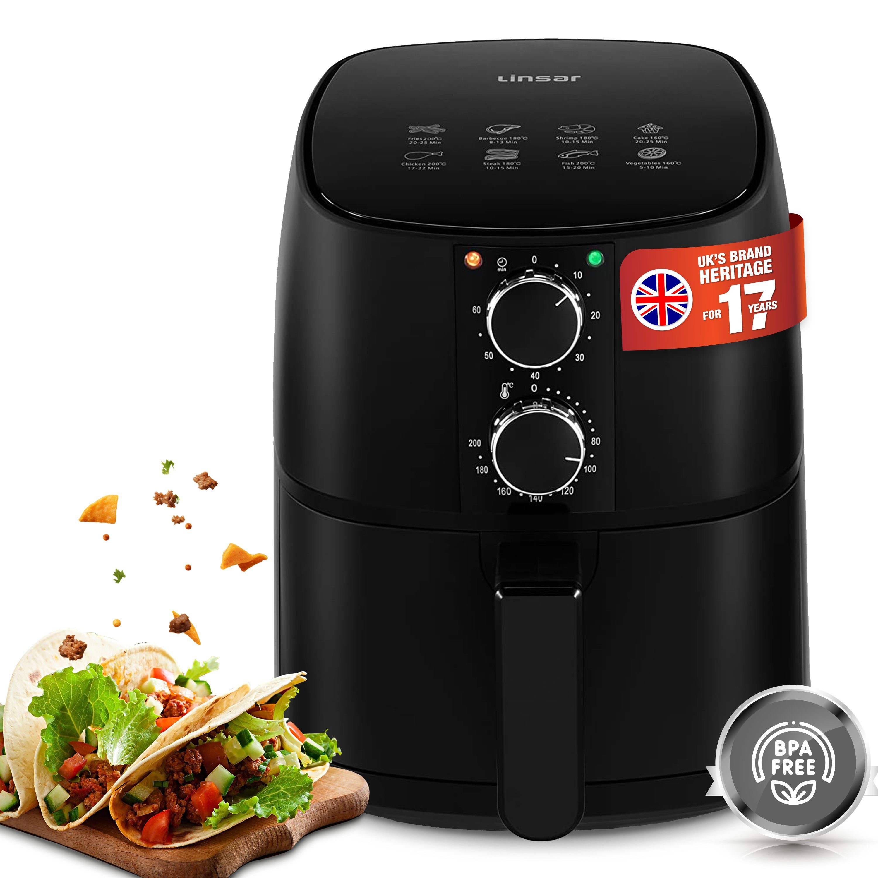 Linsar Heißluftfritteuse, 1400,00 W, einfache manuelle Bedienung über 2 Drehregler