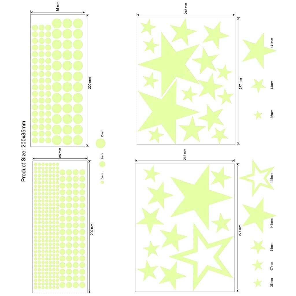 MOPUEA Wandsticker Glühende Wandaufkleber 437 Stück mit leuchtenden Sternen (Wandaufkleber Set leuchtende Sterne Mond Nacht Himmel, Set mit Mond Sternen und leuchtenden Punkten für Wanddeko), Leuchtet im Dunkeln selbstklebend einfach anzubringen