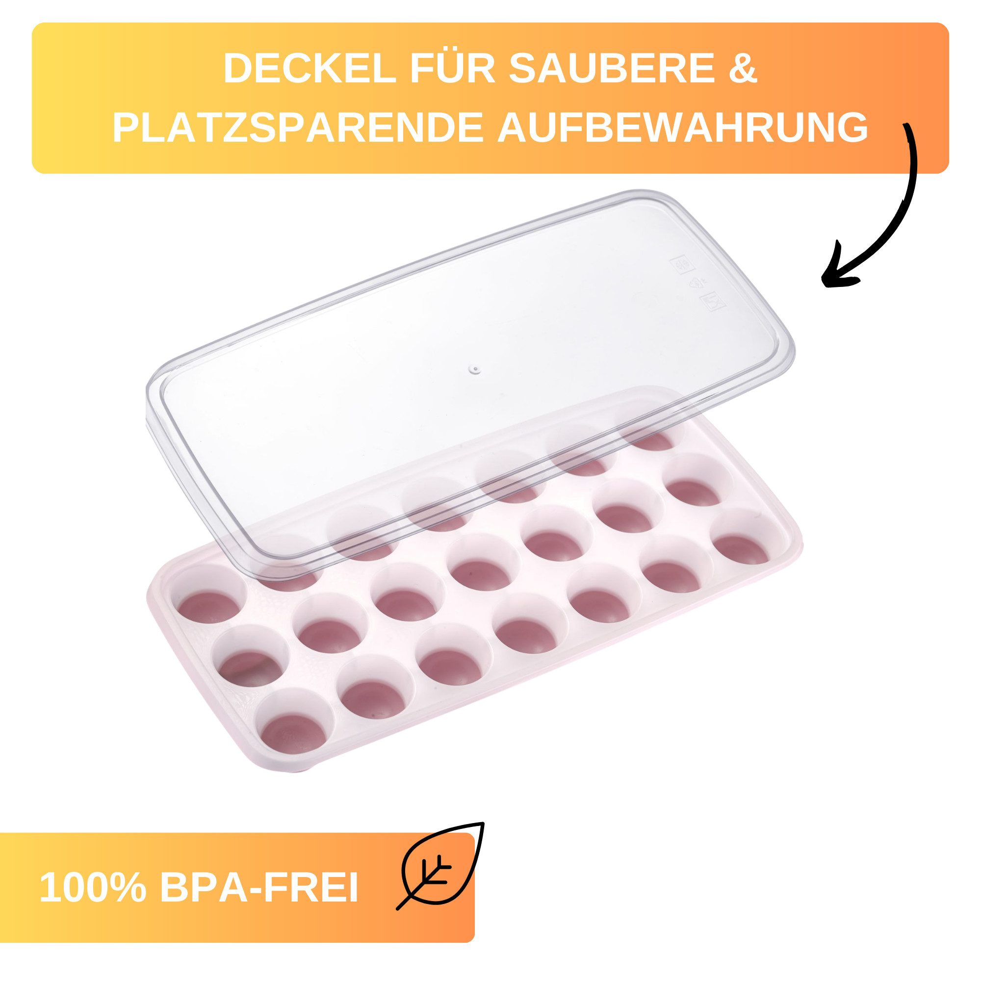 Thiru Eiswürfelform 2er Set mit Deckel, BPA-Frei, spülmaschinengeeignet, flexibler Formboden, Deckel