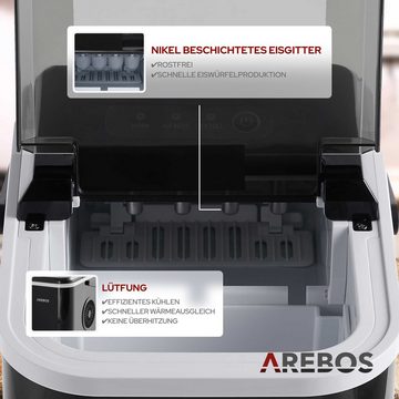 Arebos Eiswürfelmaschine 1,1L Icemaker Eiswürfelbereiter Eismaschine 12 kg