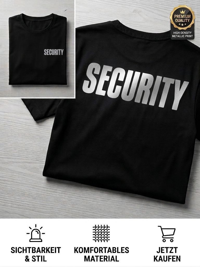 coole-fun-t-shirts Print-Shirt Security T-Shirt Schwarz Silber Metallic Herren S-5XL Profi Shirt Security Herren T-Shirt Schwarz S - 5XL Sicherheitsdienst