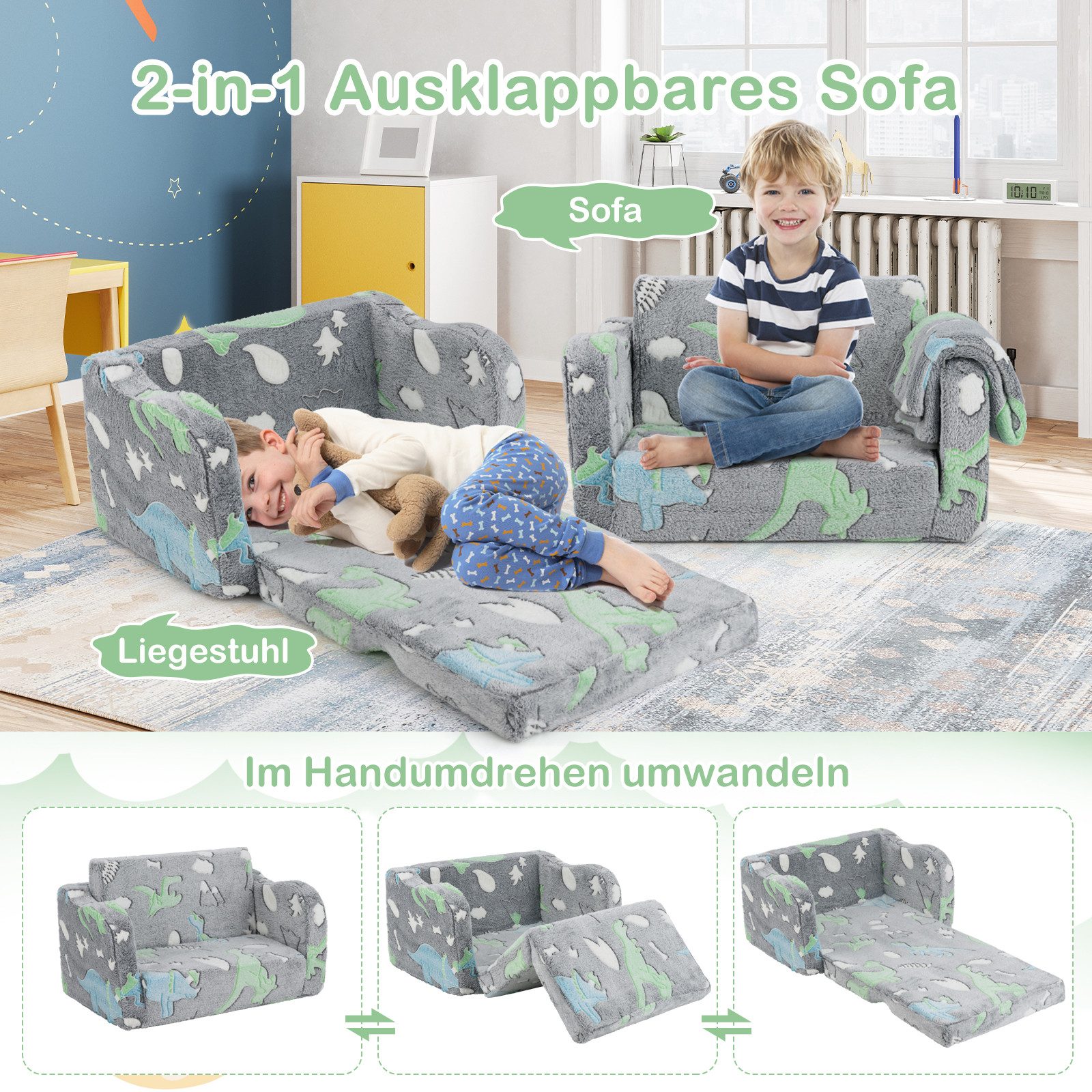 COSTWAY Kindersessel, 2 in 1 Klappsofa günstig online kaufen